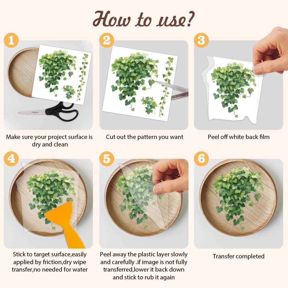 AHANDMAKER 12 Sheets Beautiful Green Ivy Leaves & Vine Rub On Transfer Stickers Green Plants Windows Decorative Transfer Stickers for Study Room, Bookstore, Coffee House Home Décor, 5.5x5.5"