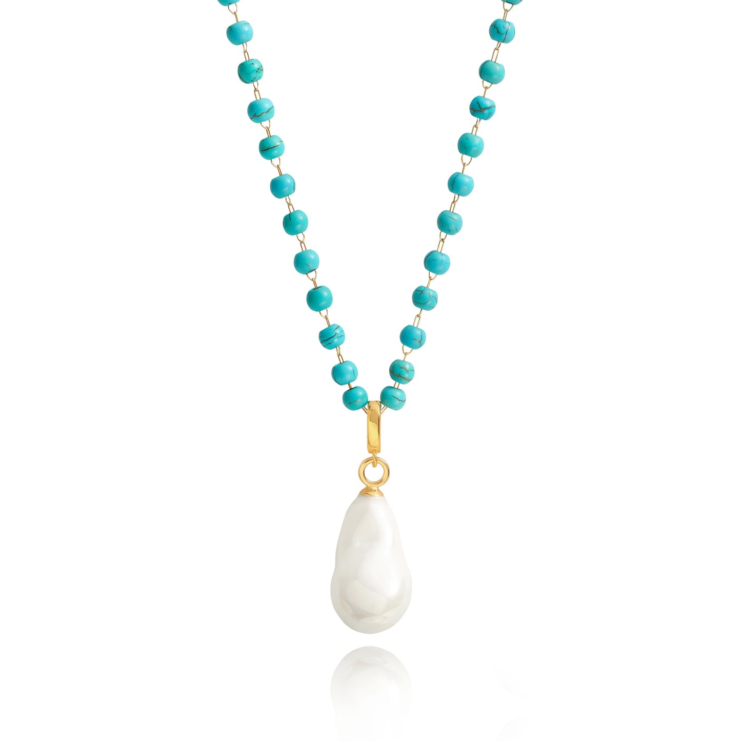CANEVINKA 18k Gold Plated Turquoise Beaded Necklace for Womenm Removable Baroque Pearl, Dainty Boho Short Choker, Adjustable Lobster Clasp Vintage Gift