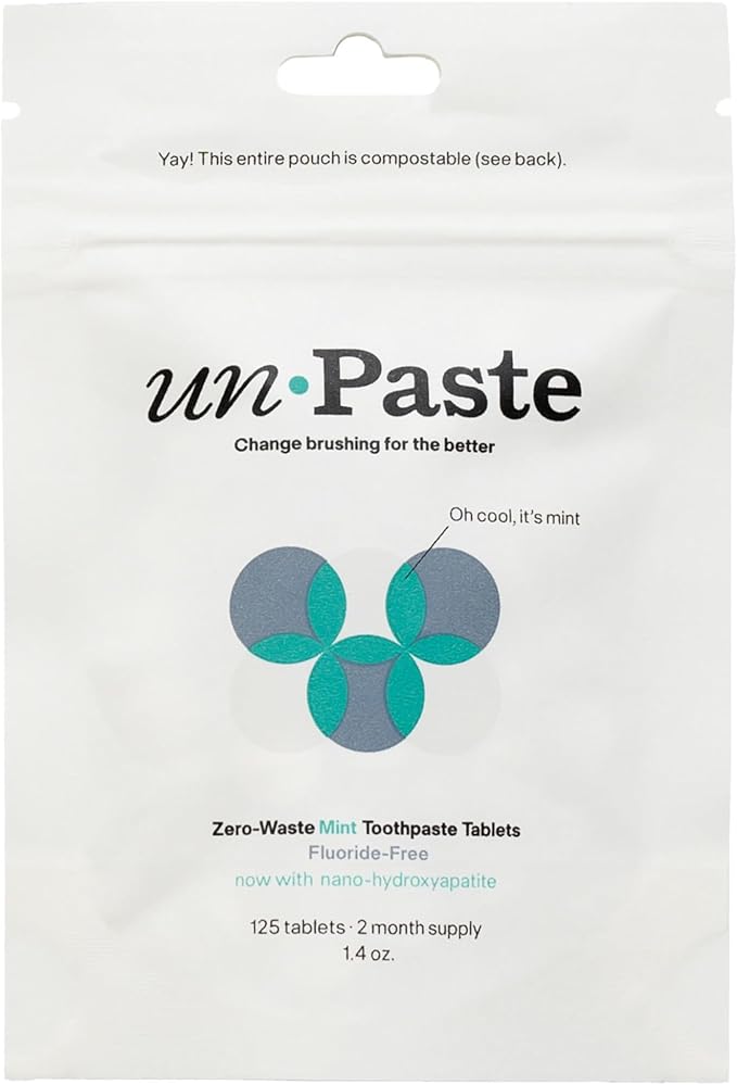 Now w/Nano-HYDROXYAPATITE, New Formula, Unpaste Toothpaste Tablets, Fluoride-Free Mint Remineralizing Tablet, Xylitol Free, Vegan, Plastic Free, Travel-Friendly, Resealable Packet, 125ct/2 mo Supply