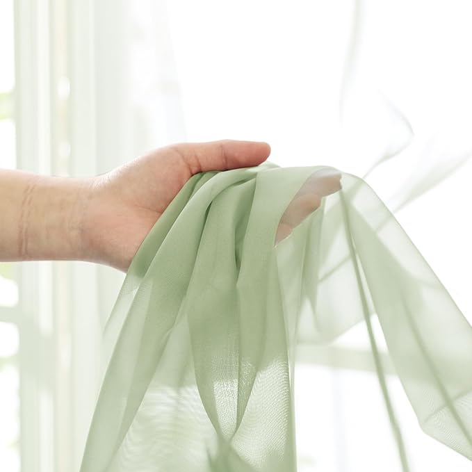 Lecloud Light Green Sheer Curtains 72 Inches Long 2 Panels, Soft Voile Light Filtering Curtains for Living Room, Rod Pocket Lightweight Drapes for Bedroom Dinning Room, Each Panel 42 X 72 Inch
