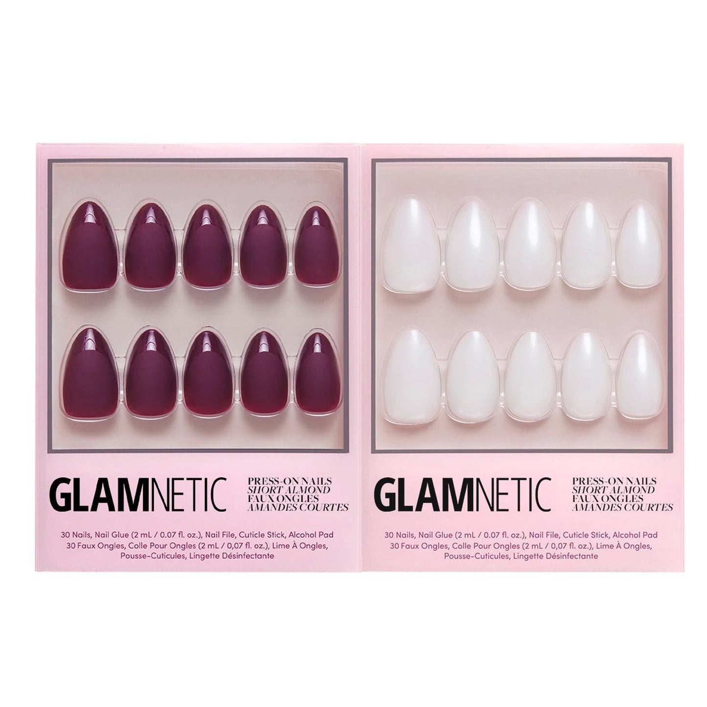 Glamnetic Press-On Nails Bundle - Merlot & Hailey | Matte Short Almond Dark Red Nails with Glossy French Tips | Glazed Short Almond False Nails | Reusable, Salon-Quality Nail Kits