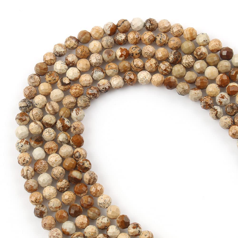 Song Xi 120pcs 3mm Natural Picture Gemstone Beads Faceted Round Loose Stone Beads for Jewelry Making