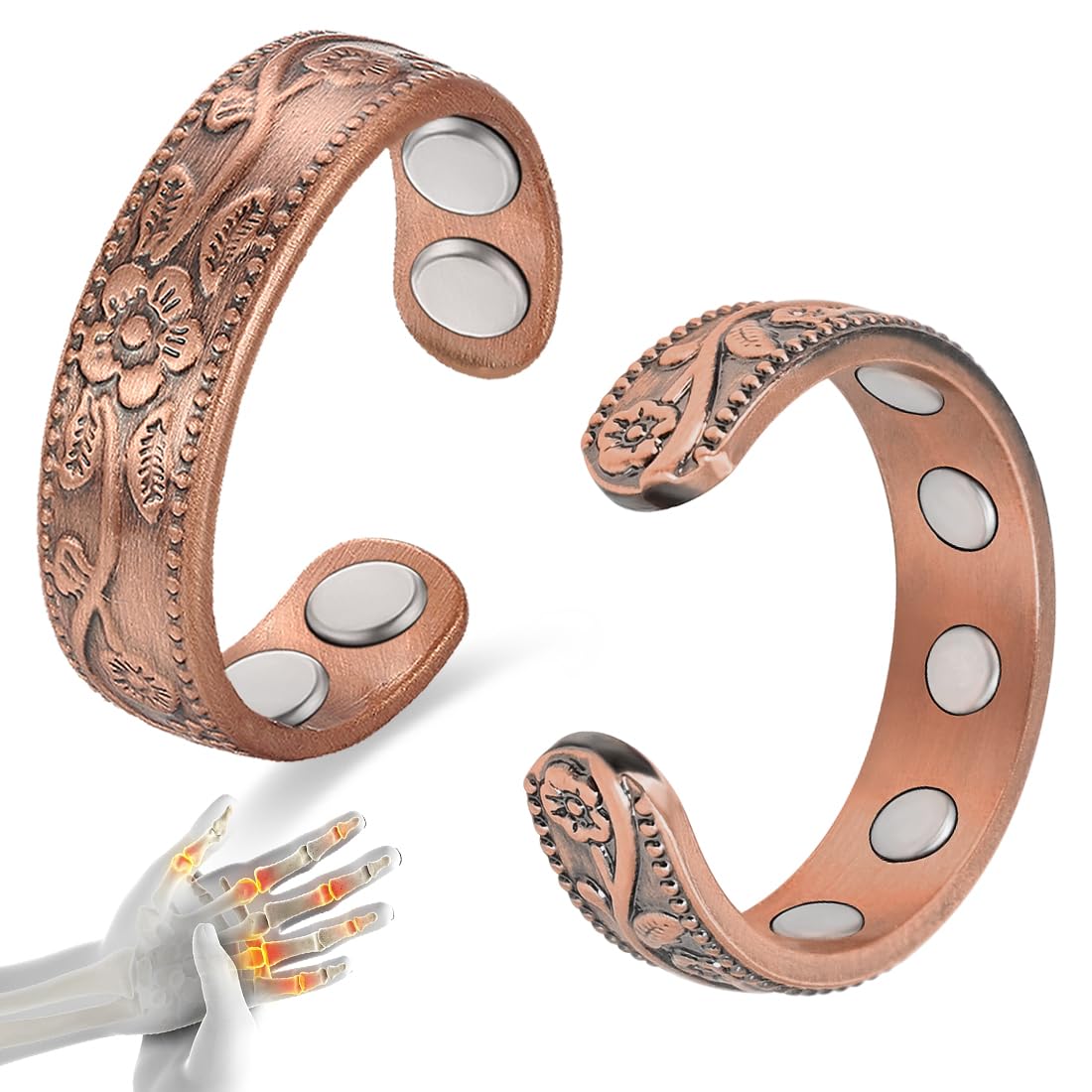 Cigmag 9X Copper Rings for Women Men, with Powerful Magnets, Adjustable Solid Pure Copper (Plum)