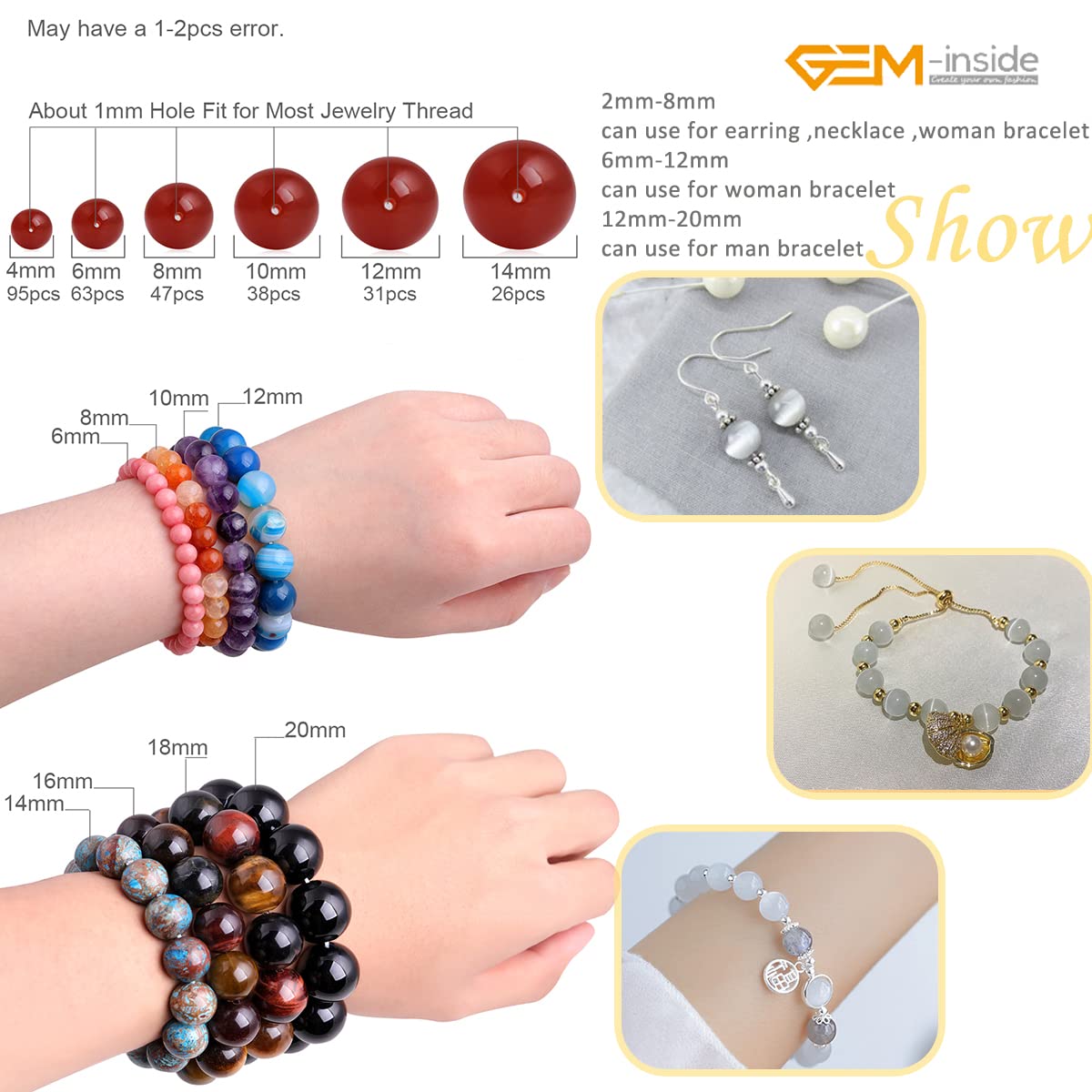 GEM-Inside Cat Eye Gemstone Loose Beads 8mm Round White Crystal Energy Stone Power Beads for Jewelry Making 15"
