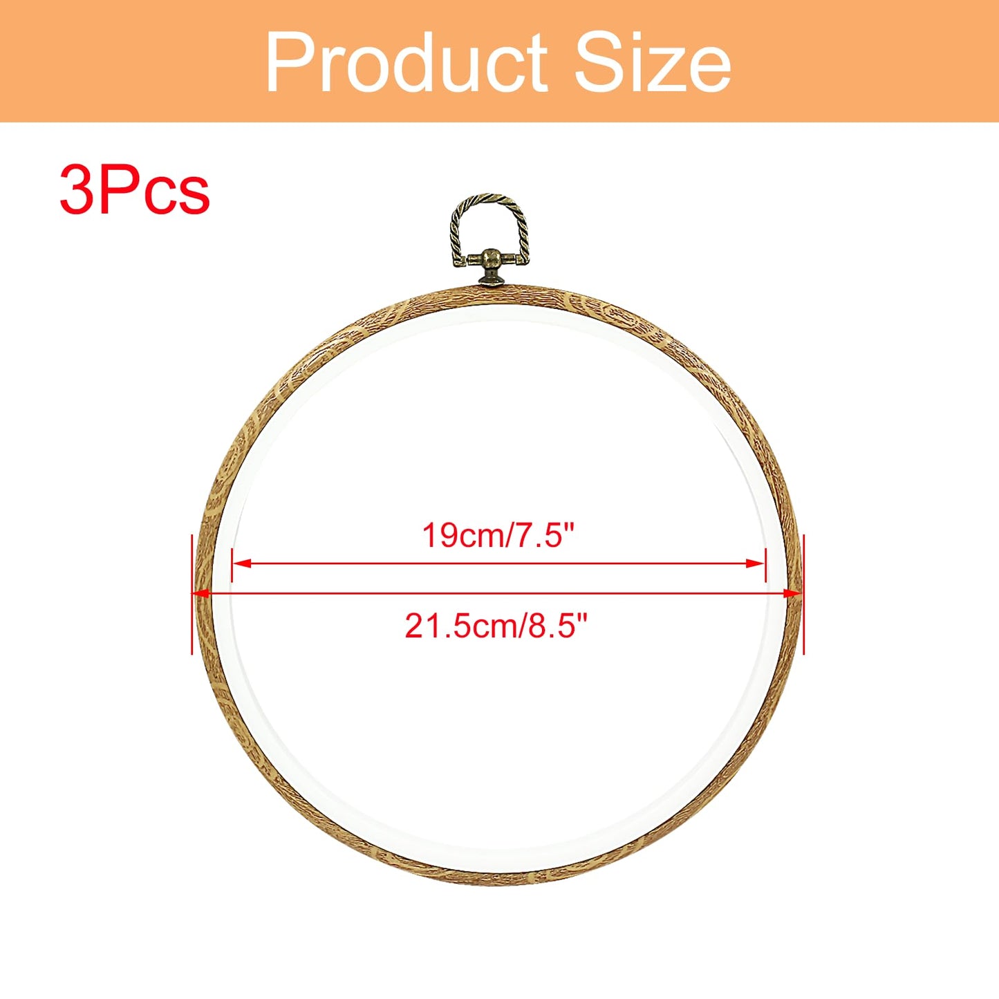 Bonsicoky 3 Pcs 22cm/8.7" Round Embroidery Hoops, Imitated Wood Display Frame Circle Embroidery for Art Craft Sewing Hanging