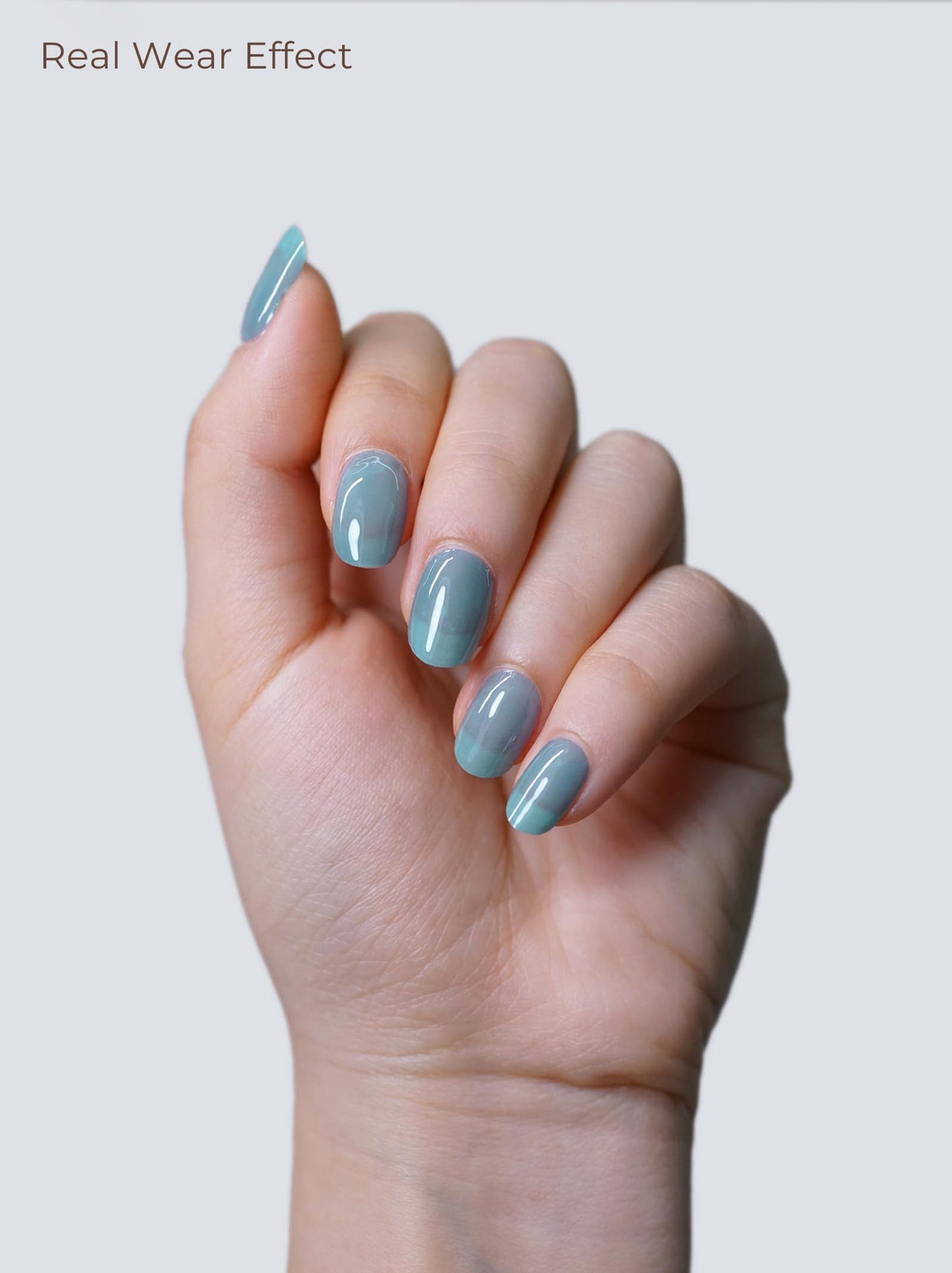 Beaolata Real Gel Nail Strips (No UV Light Needed) - 44Pcs Salon Quality Nail Stickers - Long Lasting Polish Wraps for Women, Easy Apply & Remove (Lagoon Light Blue)