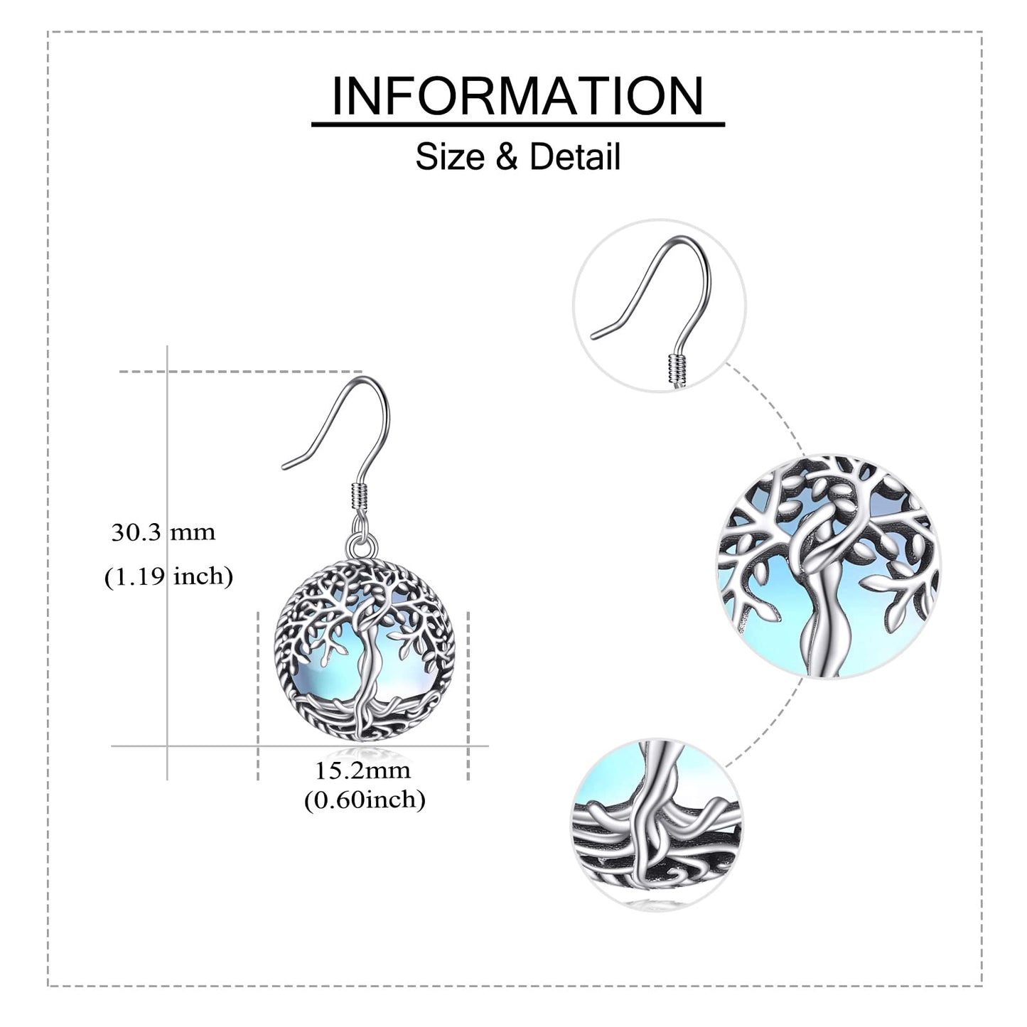 ONEFINITY Moonstone Tree of Life Sterling Silver Dangle Drop Earrings