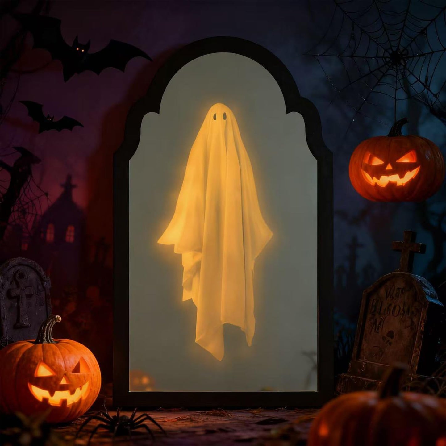 Halloween Hologram Ghost Mirror with Glowing Creepy Eyes & Atmospheric Wall Mirror, 2025 Novelty Home and Kitchen Decoration (Large)