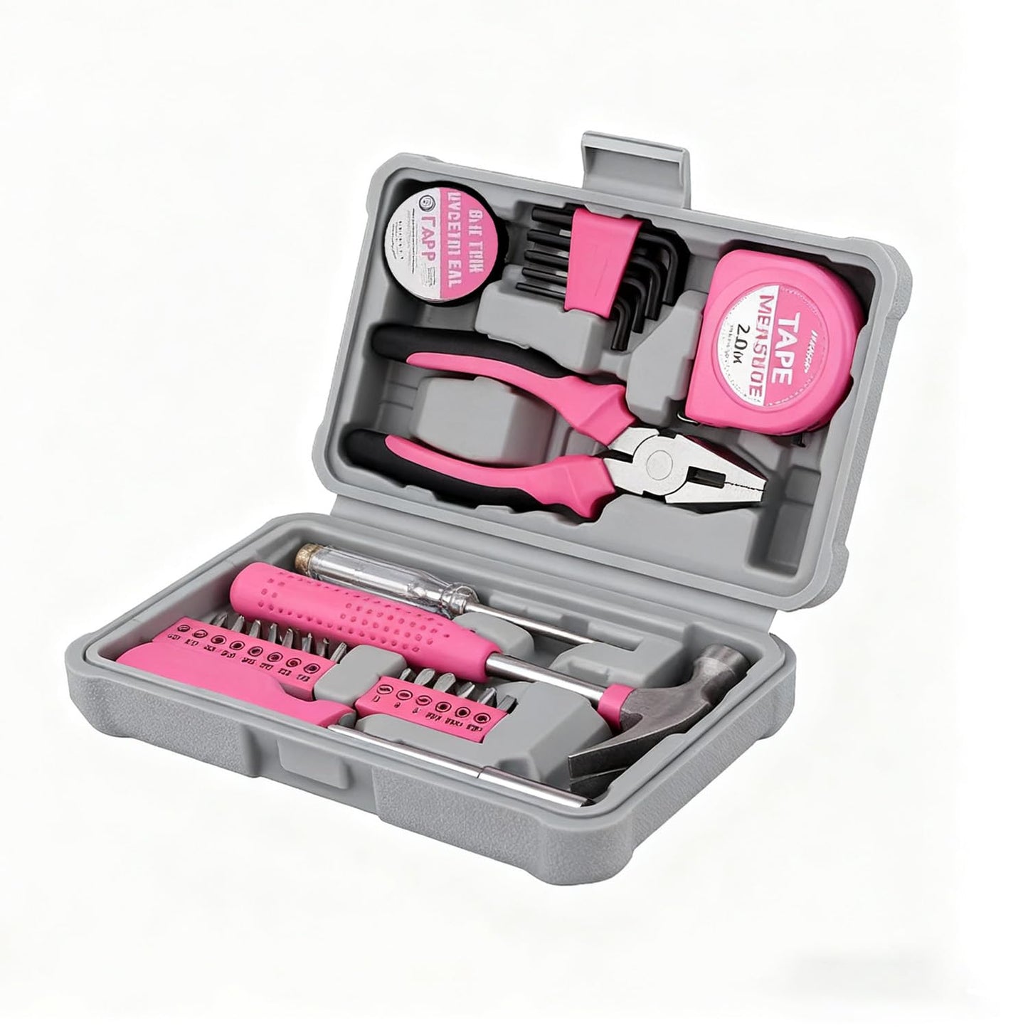 24 Pieces Pink Home Tool Set, mini Tool Box Basics Household Tool Kit Box for Men and Women DIY
