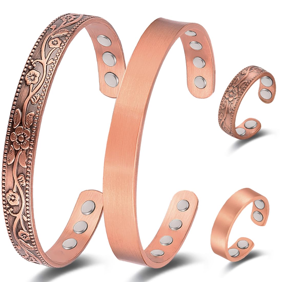 Vicmag 4PCS Copper Magnetic Bracelet Ring for Women Men Magnet 100% Solid Pure Copper Brazalete Gift