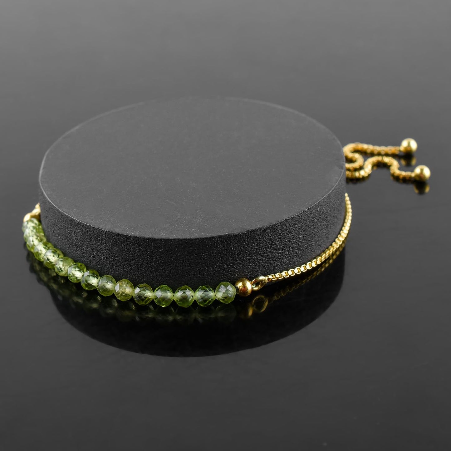 InfinityGemsArt Peridot Bracelets For Women August Birthstone Jewelry Micro Green Beads Beaded Stone Bolo Slider Crystals Gemstones Bracelet, 14K Gold Plated Adjustable Chain