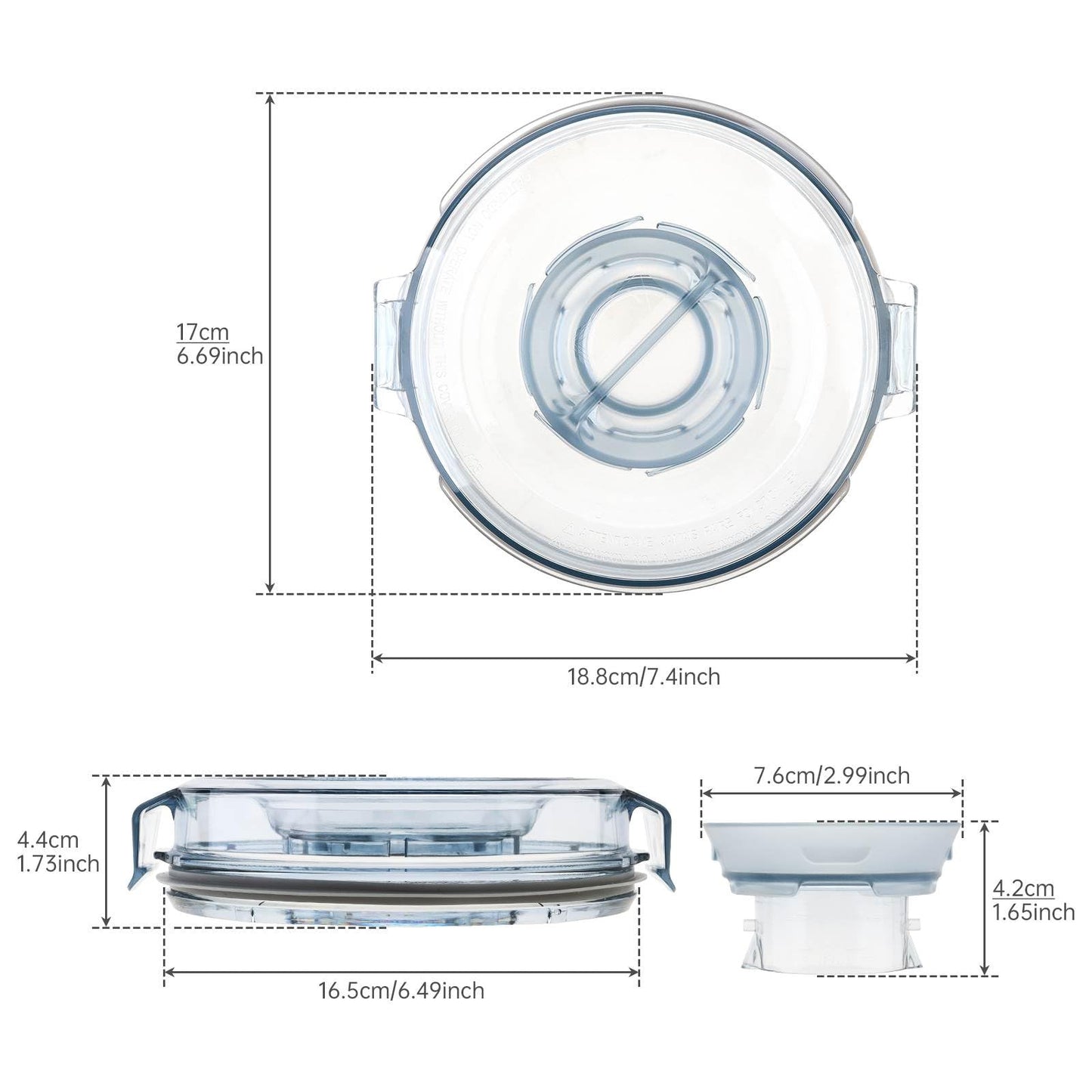 Blender Lid Cover Cap Fit for Vitamix, 64oz Clear Blender Lid Low Profile Container Lid Replace for Vitamix A3500 A3300 A2500 V1200 Venturist Pro Pitchers, Compatible with vitamix Container Jar Cup