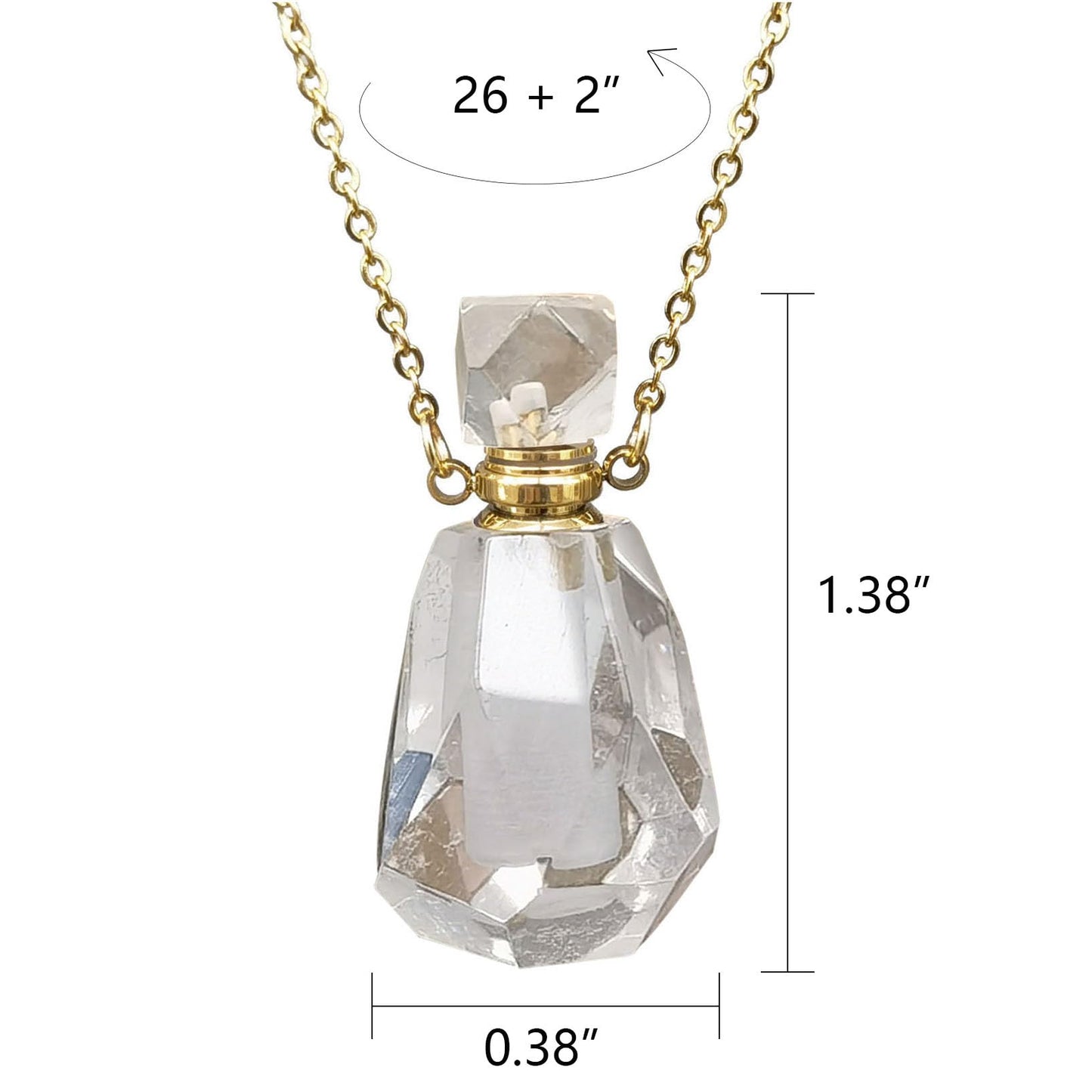 Ladywowu Perfume Bottle Necklace Heart Shape, Amethyst Necklace Healing Crystal for Women, Essential Oil Diffuser Bottle Necklace Jewelry for Liquid (Poly Clear Quartz-Gold)
