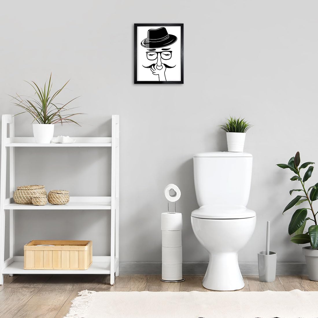 Biufo Humorous Bathroom Wall Art Poster, Bad Smell Minimalistic Canvas Print Art Decor, Bathroom Restroom Wall Decor (10L x 8W, Framed)
