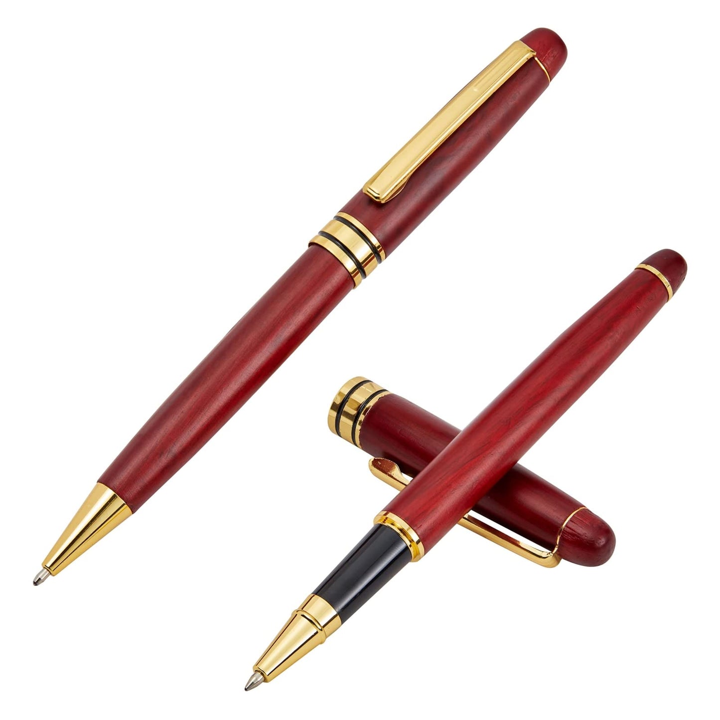 Juvale Rosewood Ballpoint Pen Set - Precision 0.7mm Smooth Writing Pens - Refillable Wood Pencil Set - Executive Business Gift - 2 Count, Brown