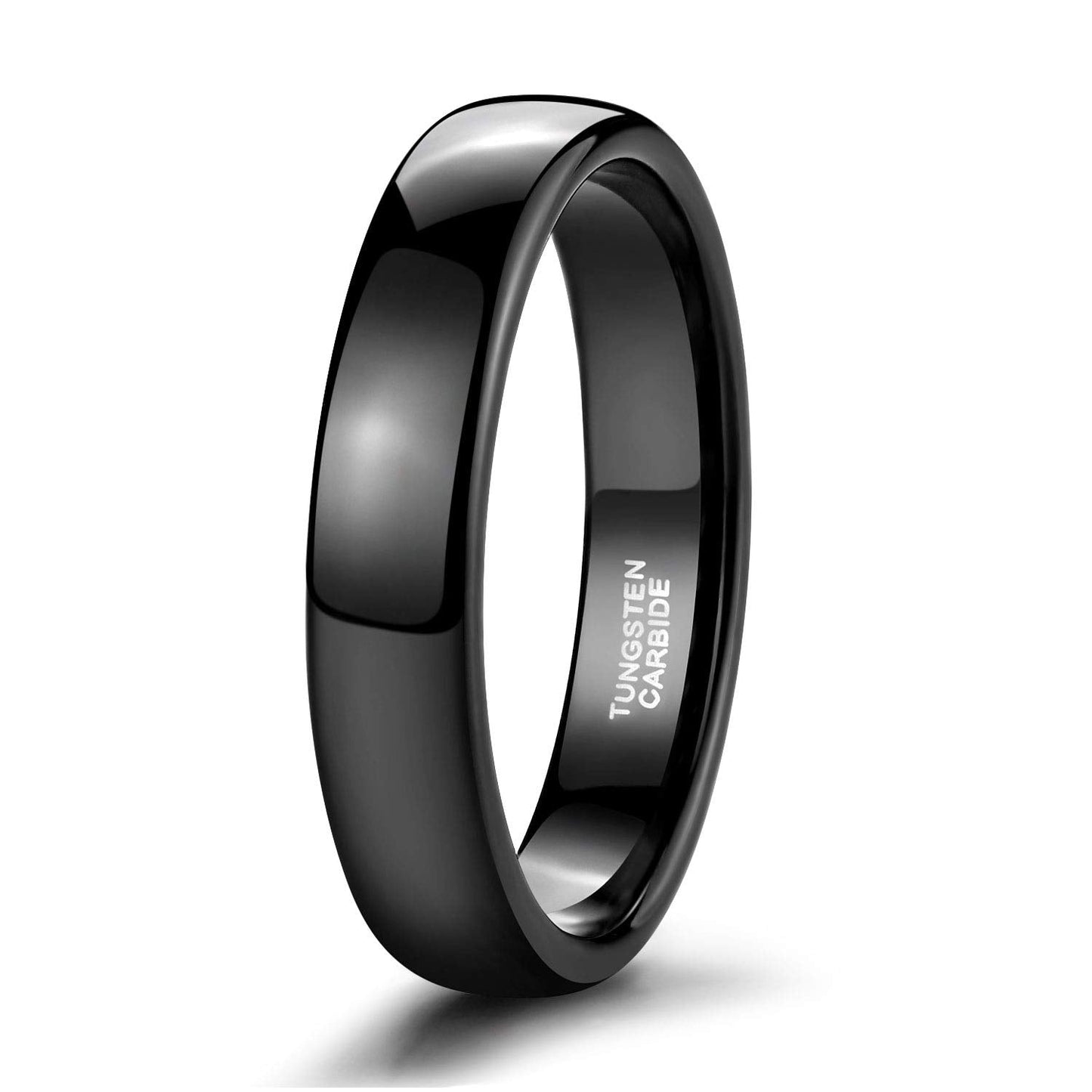 TRUMIUM 4mm Mens Womens Wedding Band Tungsten Carbide Black Rings High Polished Beveled Edges Comfort Fit Size 4