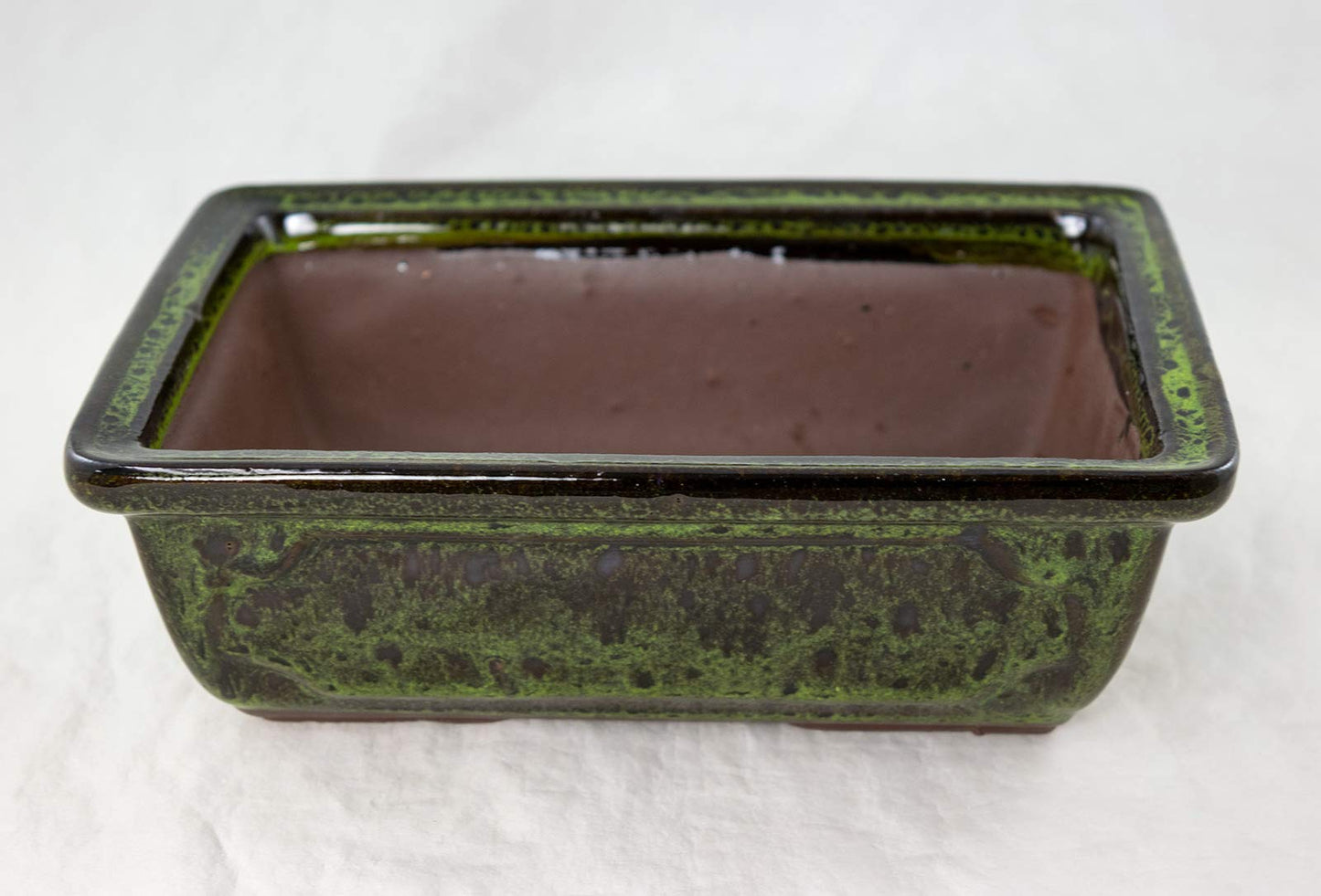 8" Rectangular Moss Green Glazed Bonsai Pot, Cactus & Succulent Planter + Tray + Rock + Mesh Combo