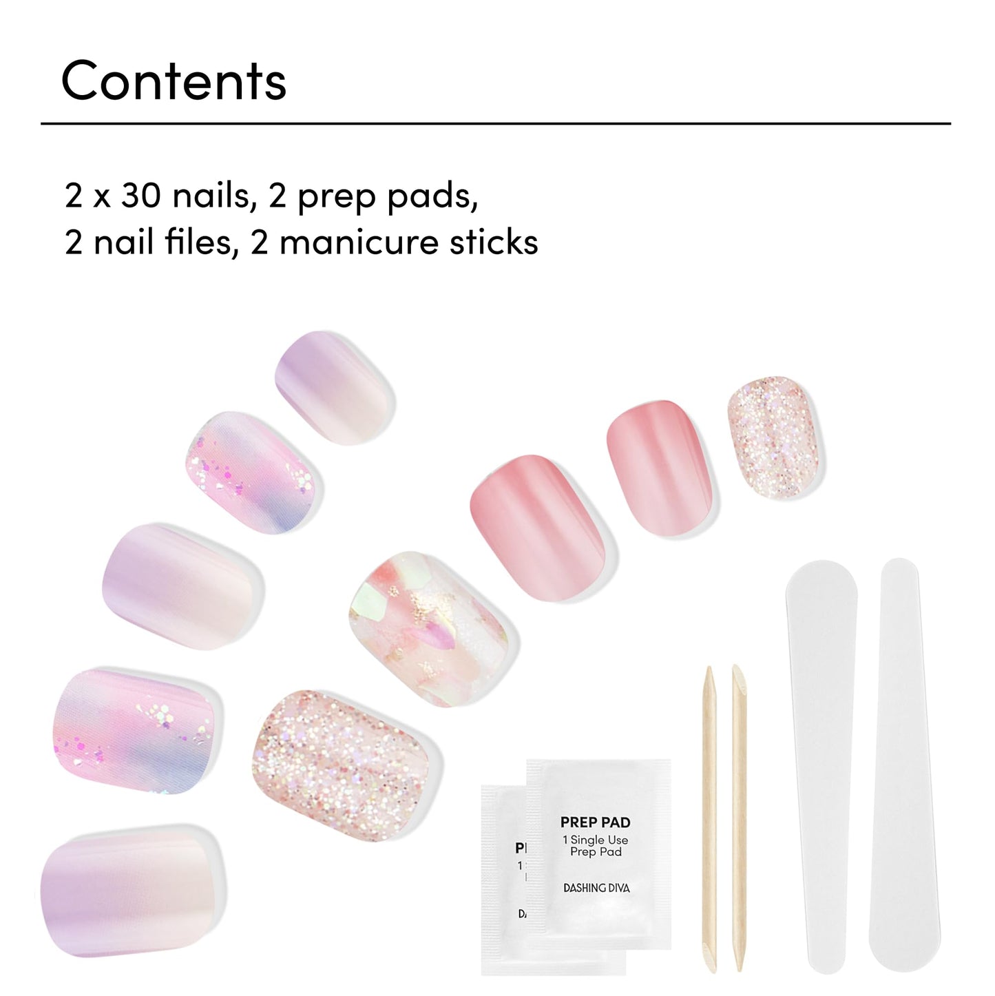 Dashing Diva Magic Press Nail Bundle - Dreaming in Pastel Collection - Short Square Press On Nails - Pink Passion & Inner Peace - Long Lasting Gel - Lasts Up to 7 Days - 2 Sets