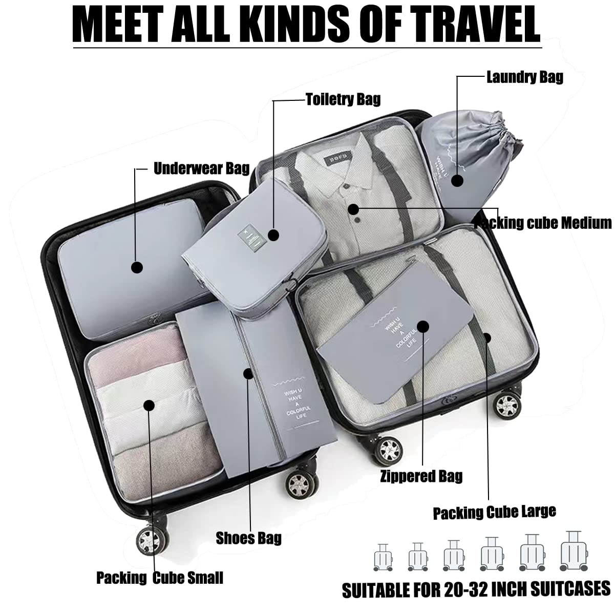 Xducom 8 Set Packing Cubes, Travel Luggage Packing Organizers (Beige)