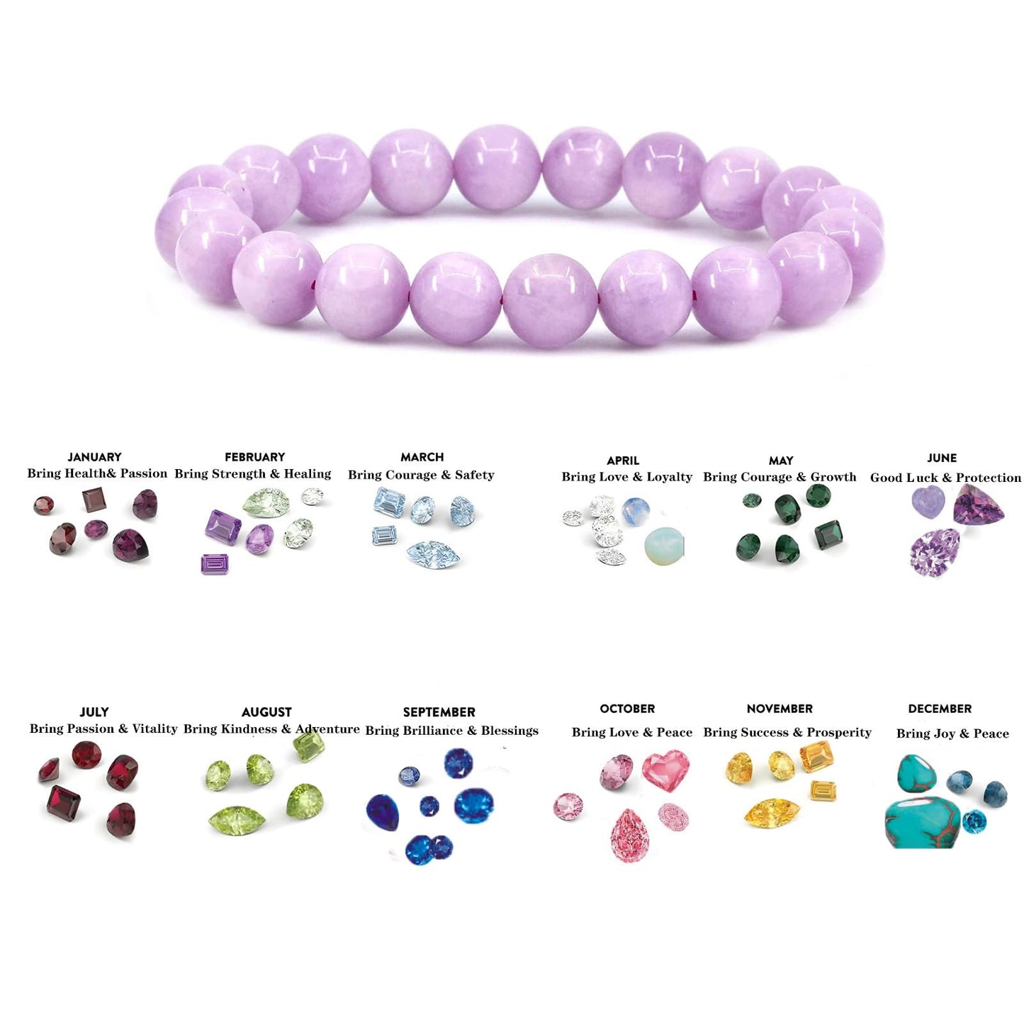 Naupyal June Birthstone Bracelet for Women Men,Purple Jade Natural Stone Beaded Bracelets,Healing Crystal Gemstones Stretch Bracelet Stress Relief Month Bracelet Birthday Jewelry Gifts