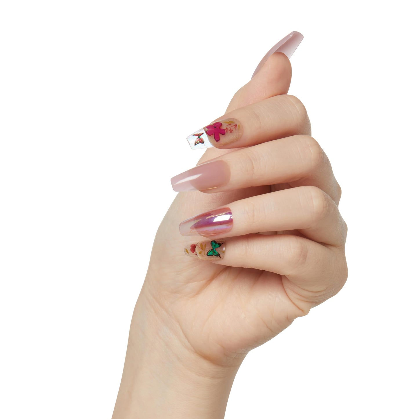 KISS Gel Fantasy Press On Nails, Nail glue included, Jelly Cookie', Pink, Long Size, Coffin Shape, Includes 28 Nails, 2g glue, 1 Manicure Stick, 1 Mini File (Pack of 2)