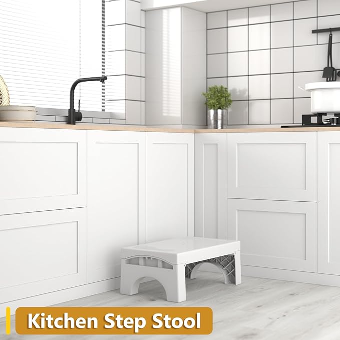 Folding Step Stool for Adults Kids, Heavy Duty Non-Slip Foldable Stepping Stool with 400-LBS Capacity, Safety Collapsible Foot Step Stool for Bathroom Bedroom Kitchen, Bed Steps for High Beds, White