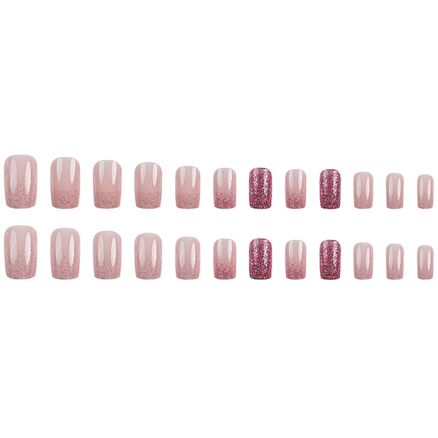 French Tip Press on Nails Short Square Purple Glitter Ombre Fake Nails Press ons Glossy Acrylic Glitter Gradient Glue-on Nails for Women 24 Pcs