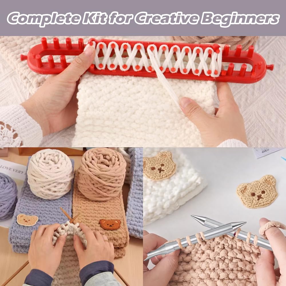 Novelchet Knitting Loom Kit for Scarf, Easy Knitting Set Including Knitting Needles Set Plush Yarn, Learn to Knit kit with Instructions