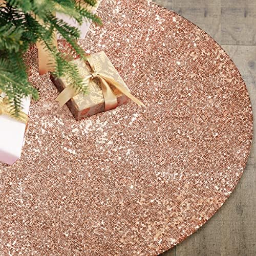 yuboo Rose Gold Summertree Skirt, 48 Inch Sequin Glitter Pink Tree Skirt Mat for Party Wedding Birthday Decor Decorations for the Home