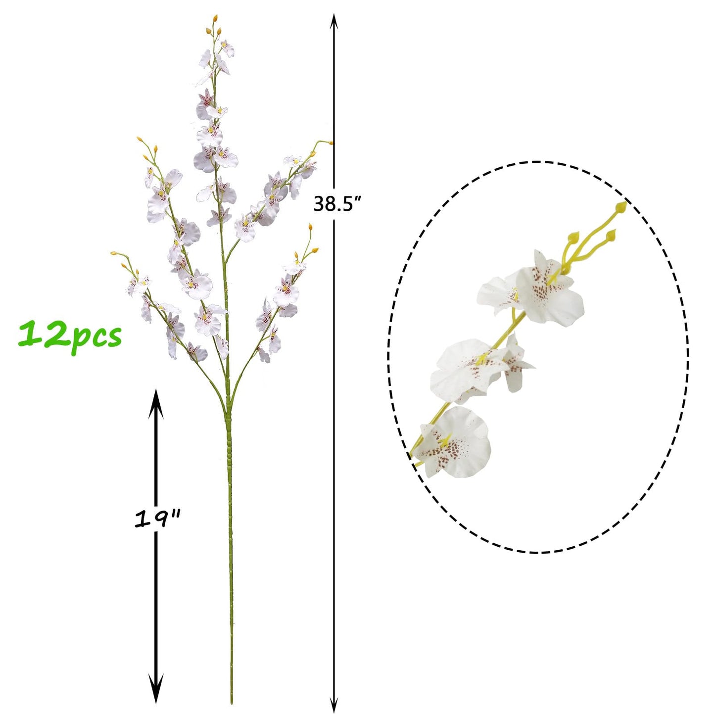 OMUYGDD White Silk Flowers in Bulk Wholesale Artificial Orchids, 12 Pcs (Each 38.5”), for Wedding Festive Party Home Office Decoration, No Include Vase