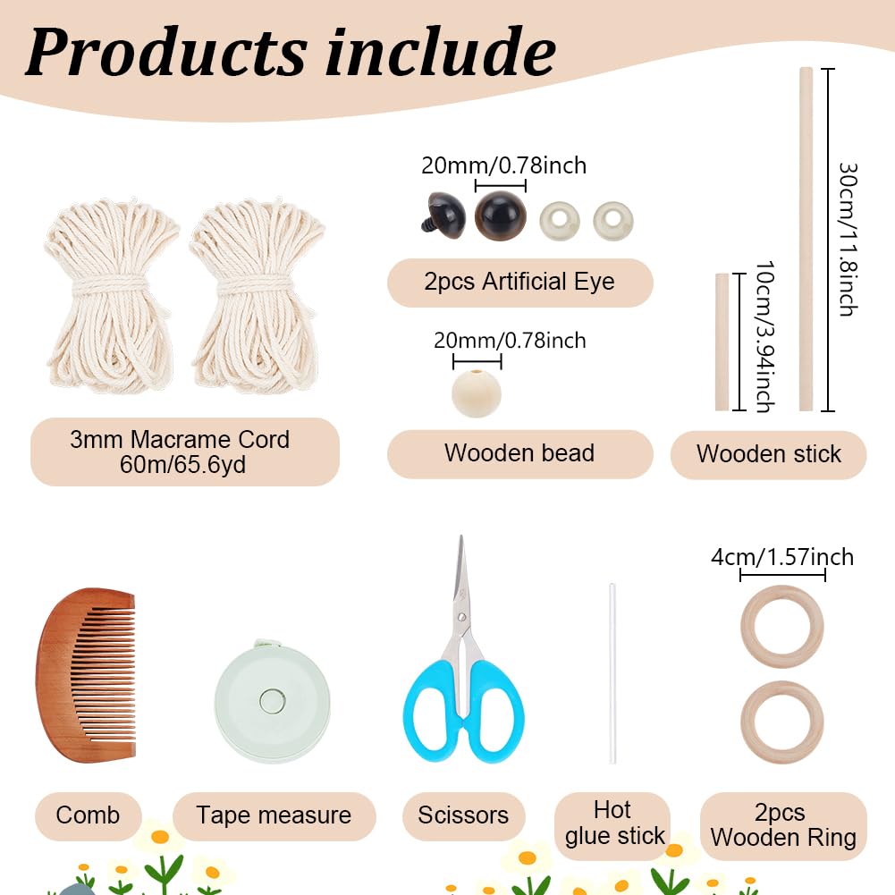 ACRNIGHEET DIY Owl Macrame Kit with Instruction - Handmade White Owl Hanging Ornament Boho Hand Woven Macrame Making Kit for Home Decor