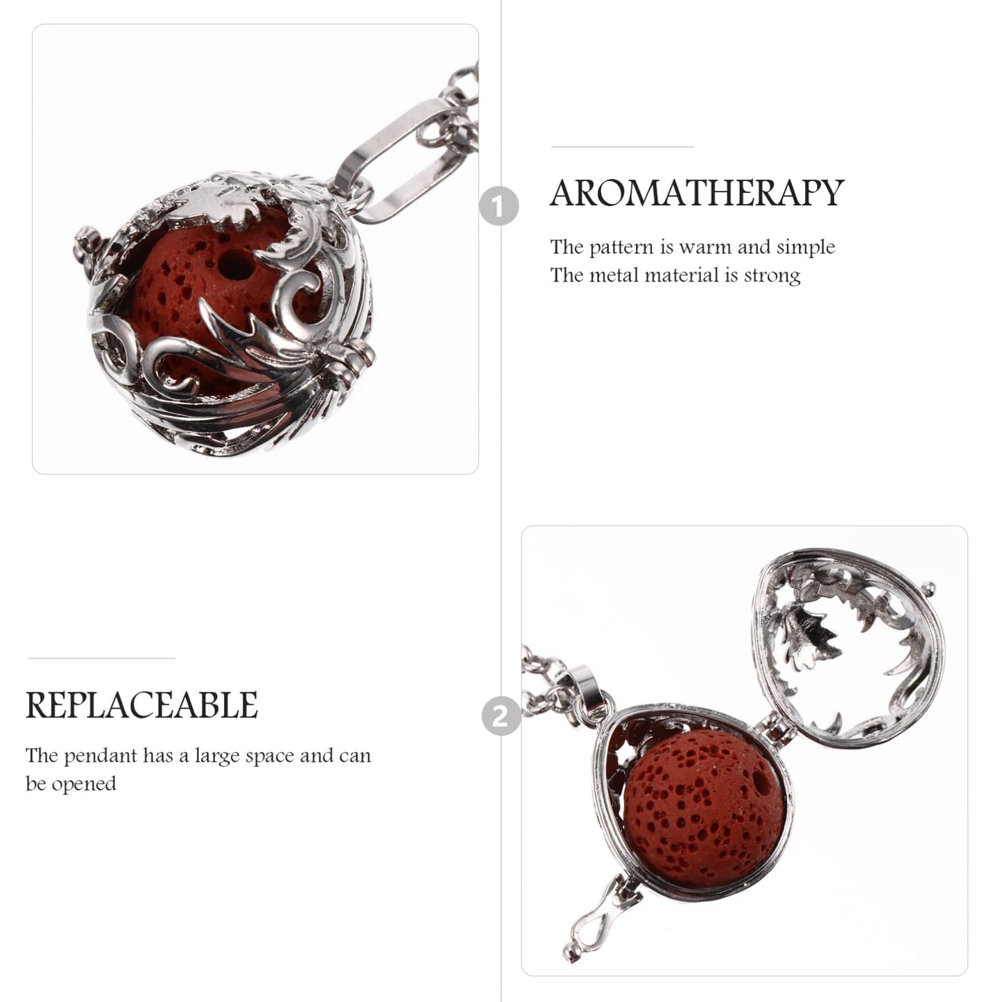 Healifty Aromatherapy Necklace Essential Oil Diffuser Locket with Volcanic Rock Pendant 31.5 Inch Chain for Women Special Occasions