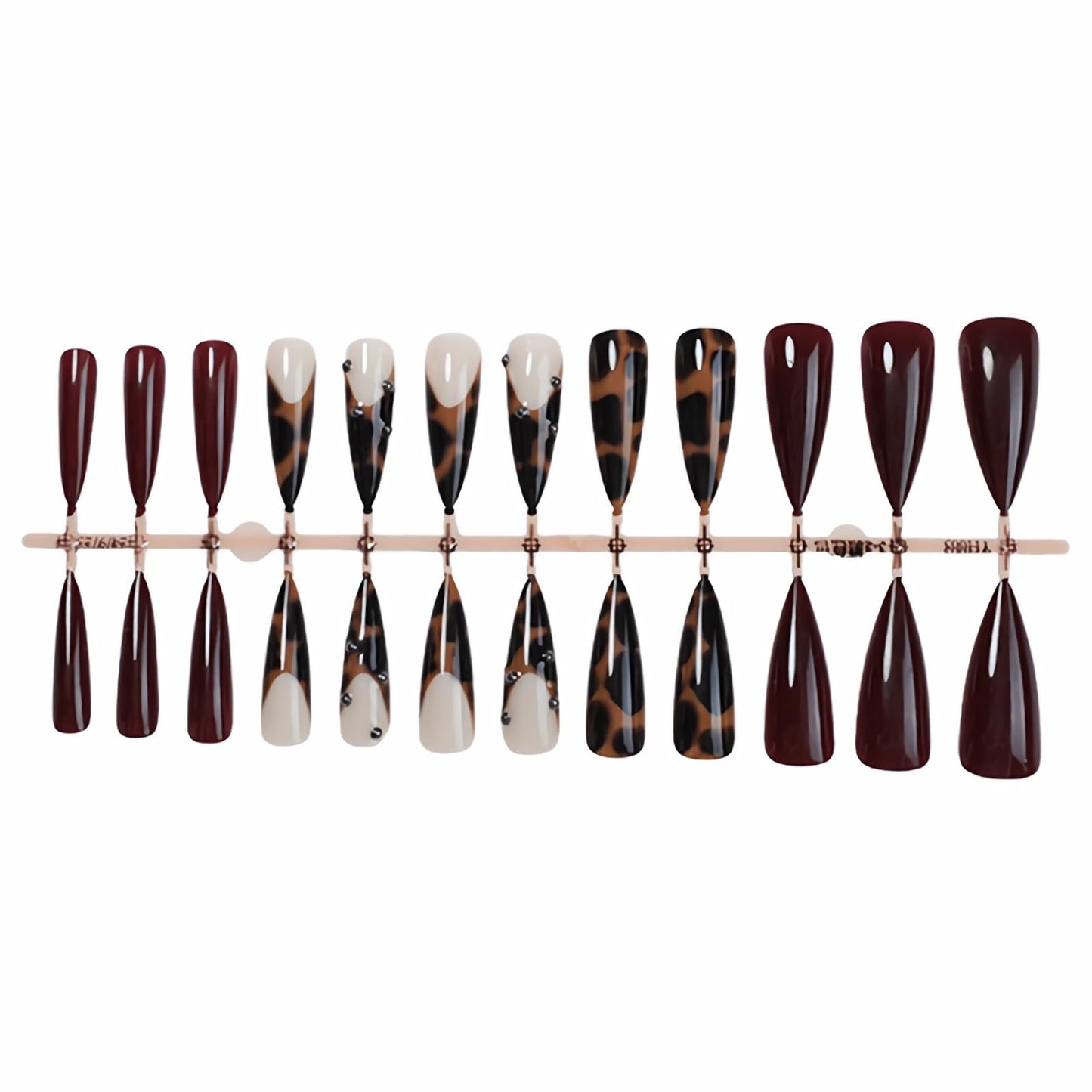 MISUD Press on Nails - Long Stiletto Glue on Nails with Fall Brown, Acrylic Tortoise Design 24 pcs