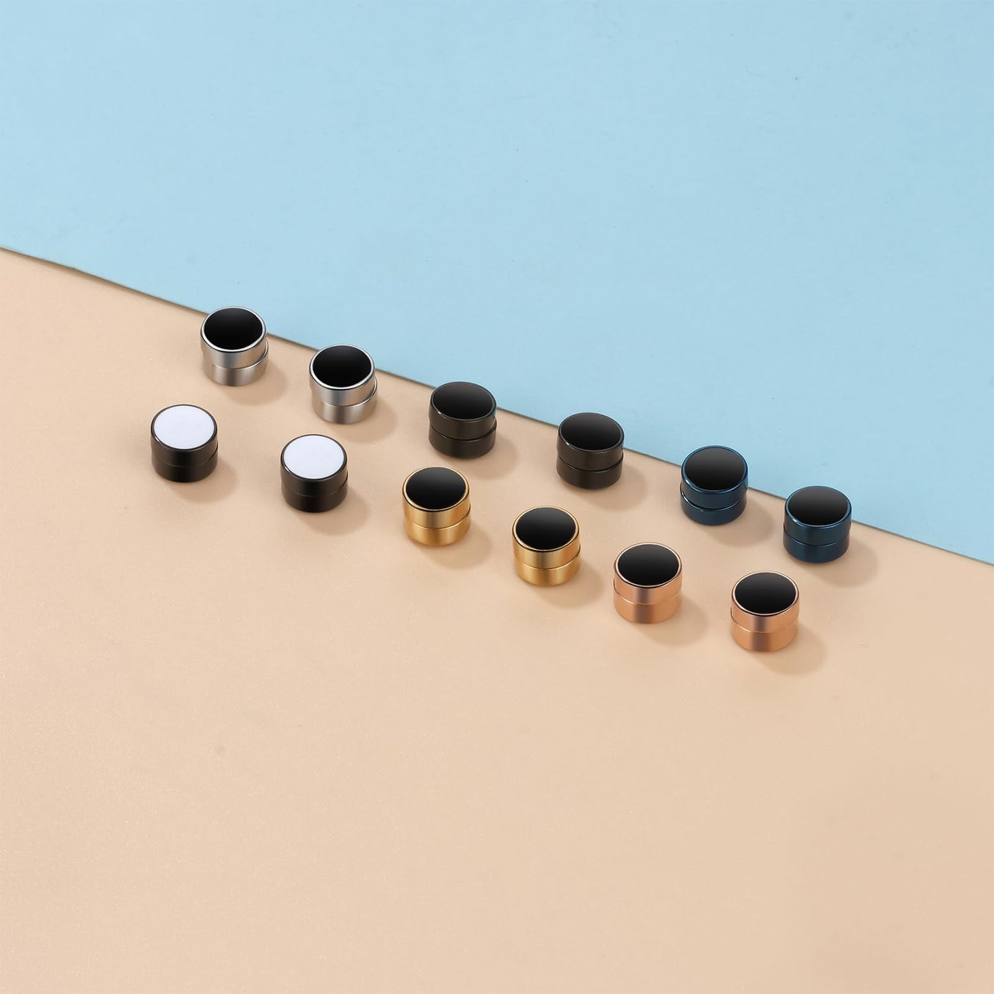Punk 8mm Magnetic Stud Earrings: 6Paris Stainless Steel Black Blue Non-piercing Clip On Fake Cheater Stud Earrings for Men Women