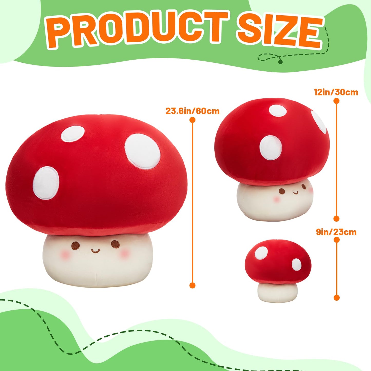 Yulefly Large Mushroom Plush Toy, Mushroom Stuffed Animal Hugging Throw Pillow Plushies Doll Toy, Gift for Birthday Valentine (Red, 24inch)