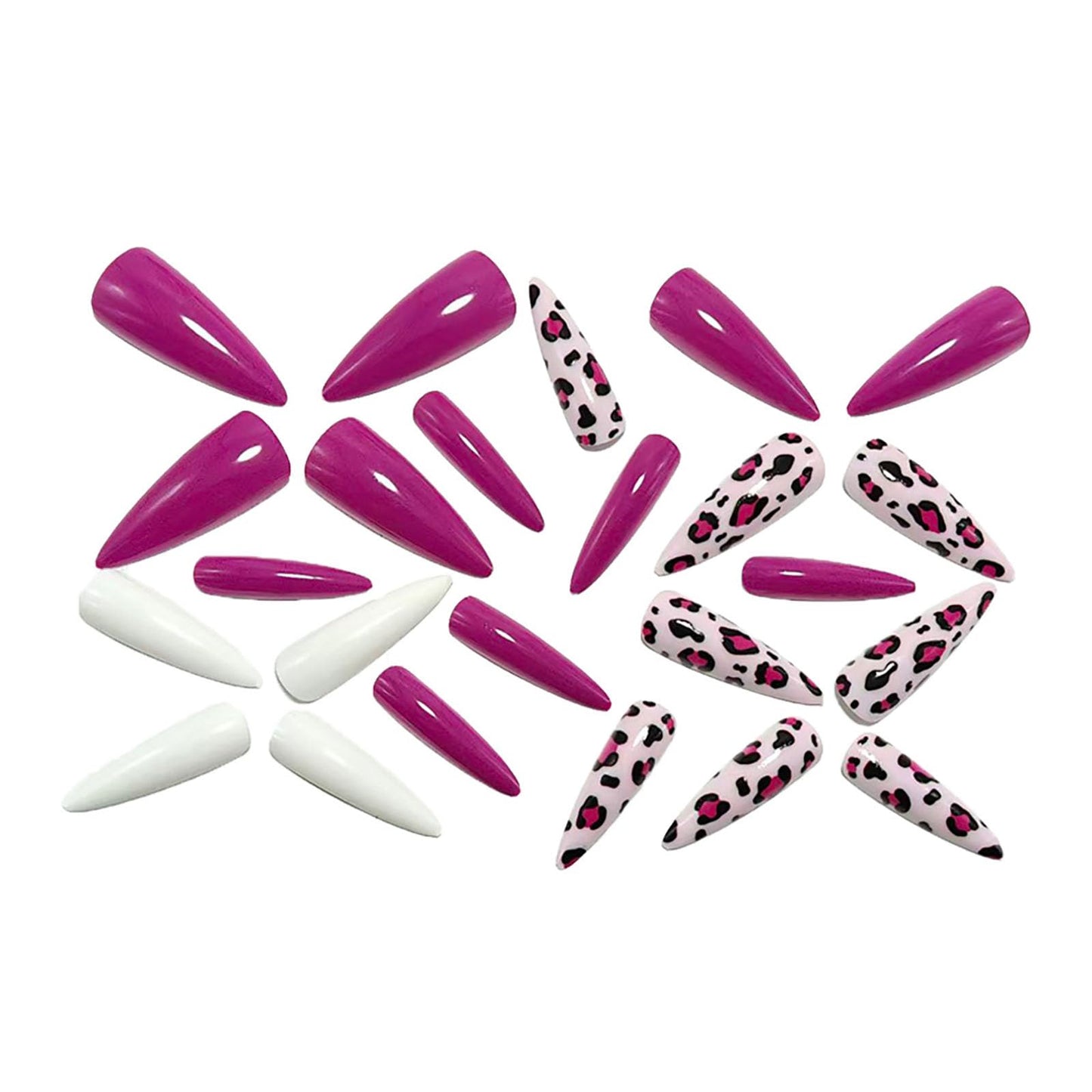 RUOKEXIN Almond Press on Nails Long Fake Nails Pink False Nails with Leopard Print Designs Stiletto Nail Press ons Sparkly Artificial Nails for Women 24Pcs