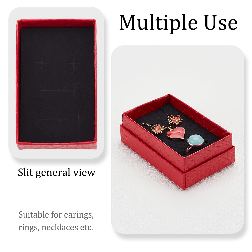 BENECREAT 24 Pack Jewelry Gifts Boxes 3x2 Inch Rectangle Cardboard Earring Necklace Storage Boxes with Velvet Sponge for Ring, Weddings, Birthdays (Red)