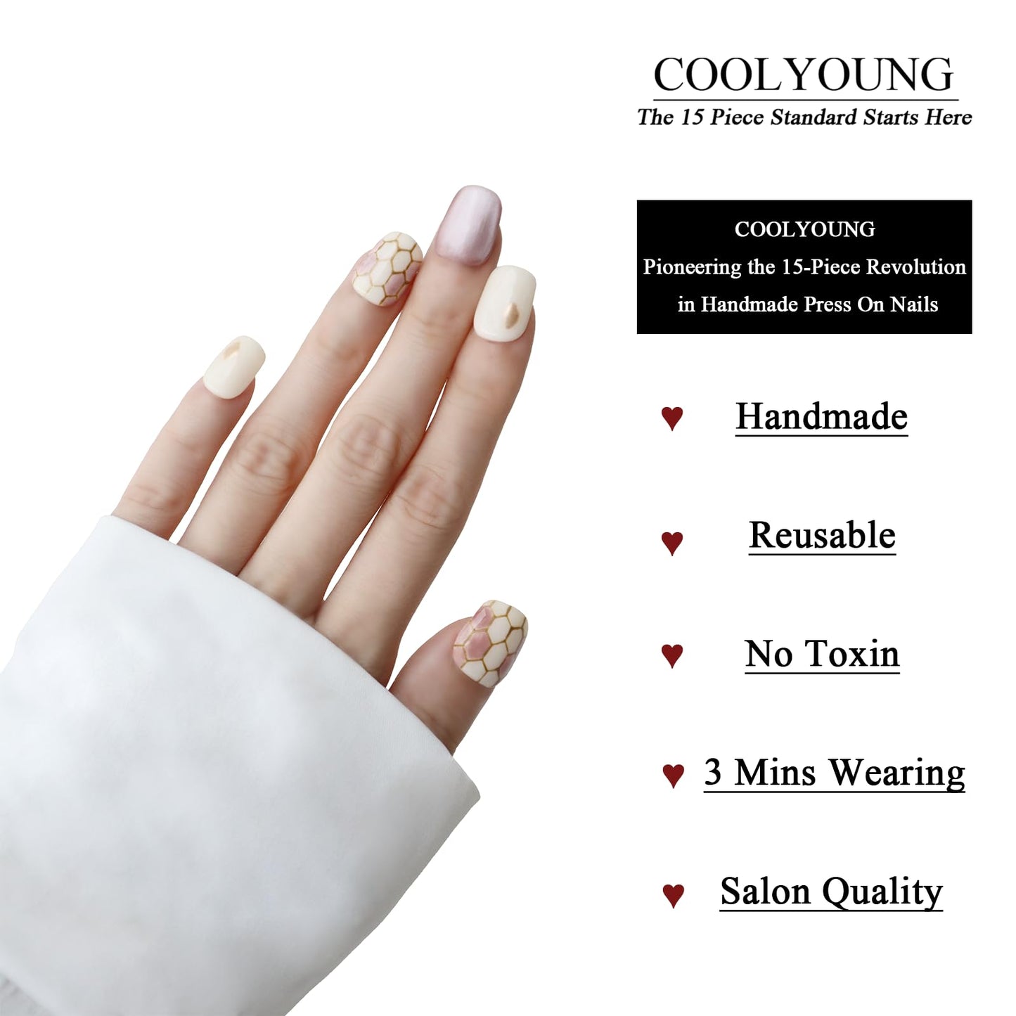 Press On Nails Thick Acrylic Short Nails Handmade Press On Nails Short Square 3D Pink Cat Eye Nails Gifts For Women COOLYOUNG 15 PCS, Size M