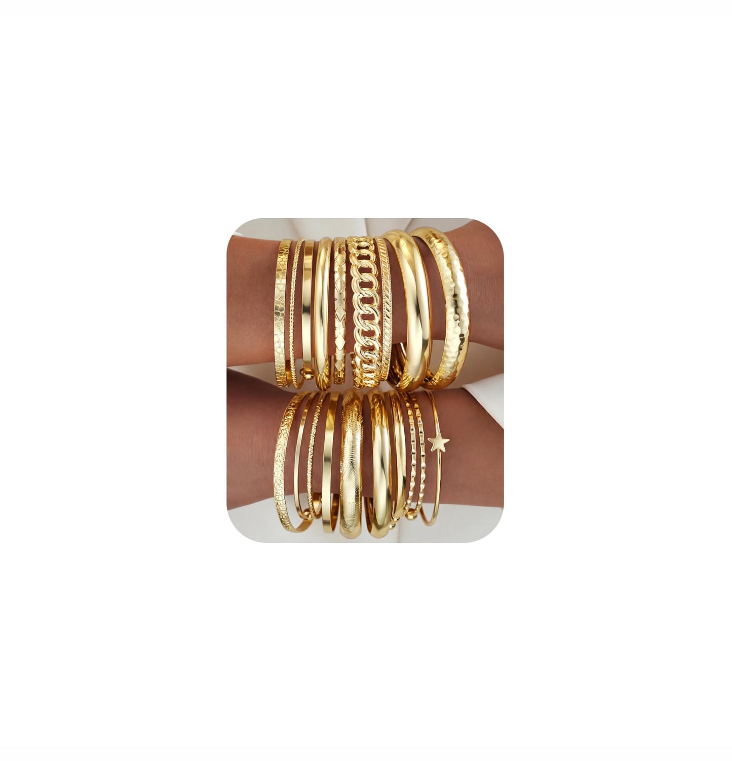 ÌF ME Gold Bangle Bracelets for Women, 19Pcs Multi Stackable Textured Bangles Set, Dainty 14K Gold Plated Chunky Bracelet Stack Fashion Boho Jewelry Gifts for Women