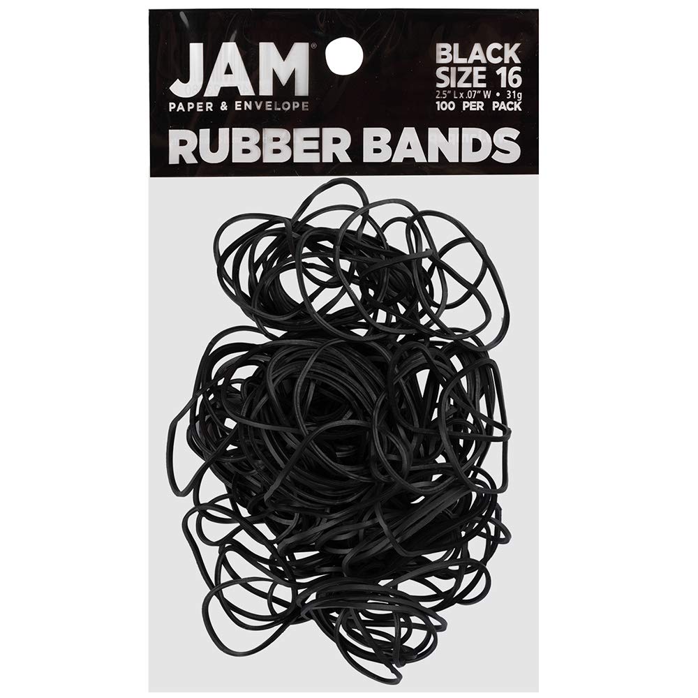 JAM PAPER Durable Rubber Bands - Size 16 - Black Multi-Purpose Rubberbands - 100/Pack