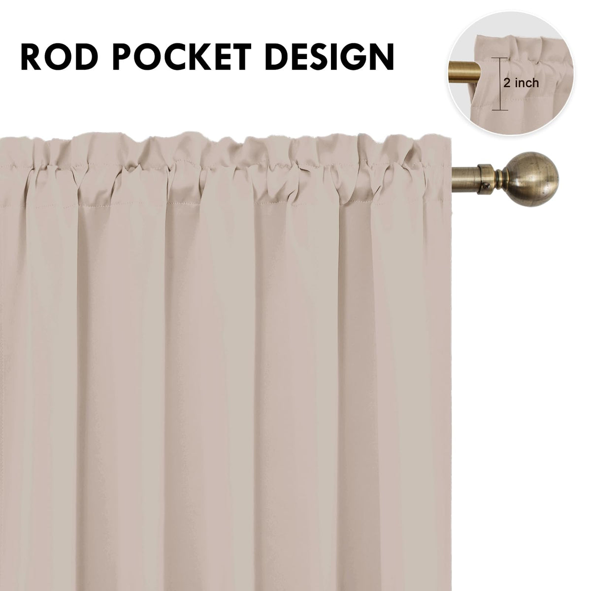 Wide Blackout Curtains for Bedroom Living Room 60 x 84 Inch Long Camel (2 Count)
