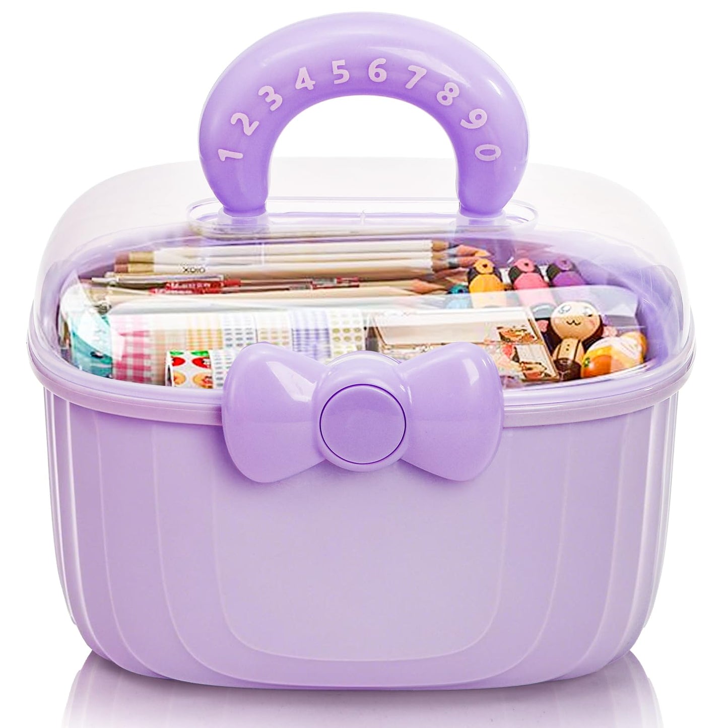 Noamus 10" Multipurpose Storage Box with Removable Tray, 2 Layer Cute Hair Accessories Organizer, Clear Plastic Folding Craft Case for Headbands, Sewing, Clips Ties Supplies, Purple