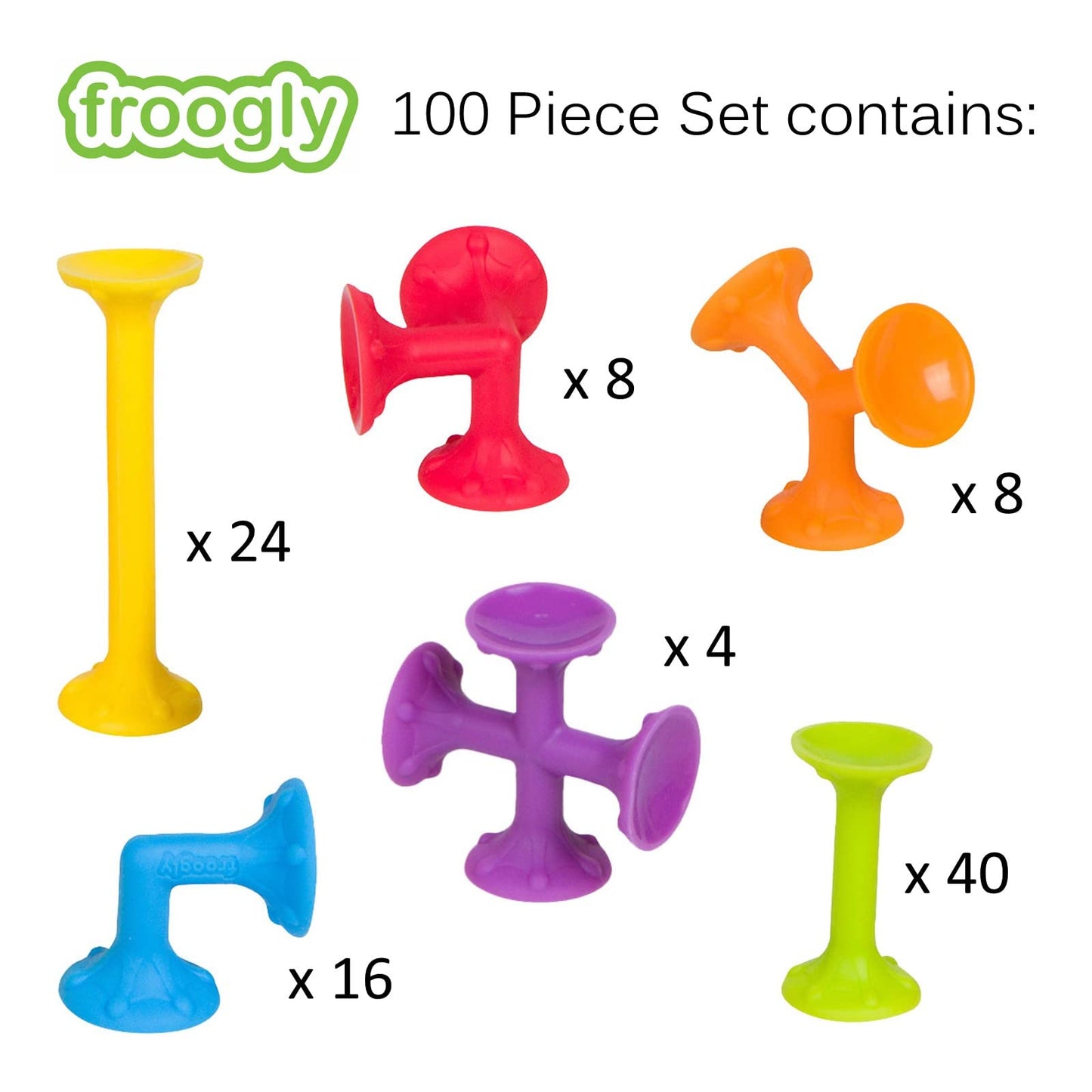 Froogly - 100 Piece Suction Toys - Montessori Bath & Construction Building Set - Silicone Toys for Toddlers & Kids Ages 3-6