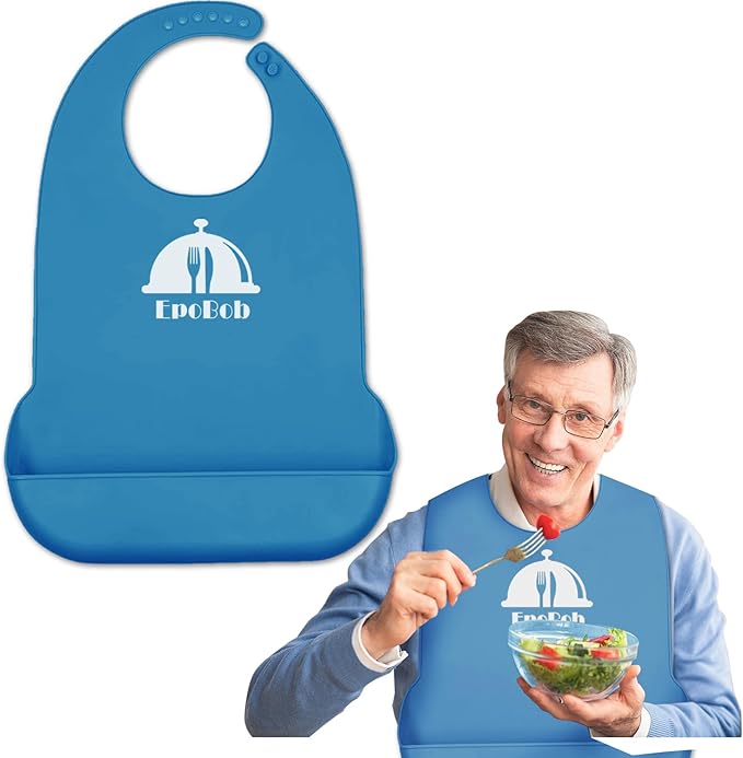 Silicone Adult Bibs with Crumb Catcher, Washable and Adjustable Adult Bibs for Elderly Men Women Seniors