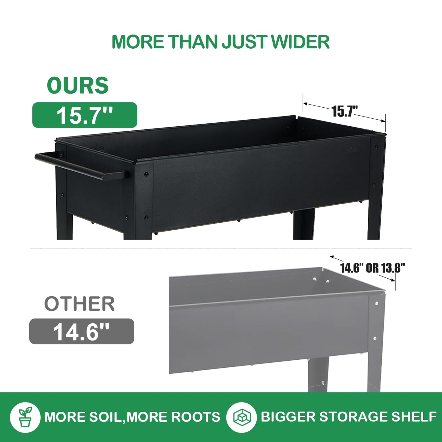 FOYUEE 31.5" Tall Raised Garden Bed with Wheels, Extra 15.7" W Planter Box (400 lbs Loads) with Storage Shelf & Handle,Heavy Duty Metal Garden Planter for Vegetables, Herbs & Flowers, Patio & Balcony