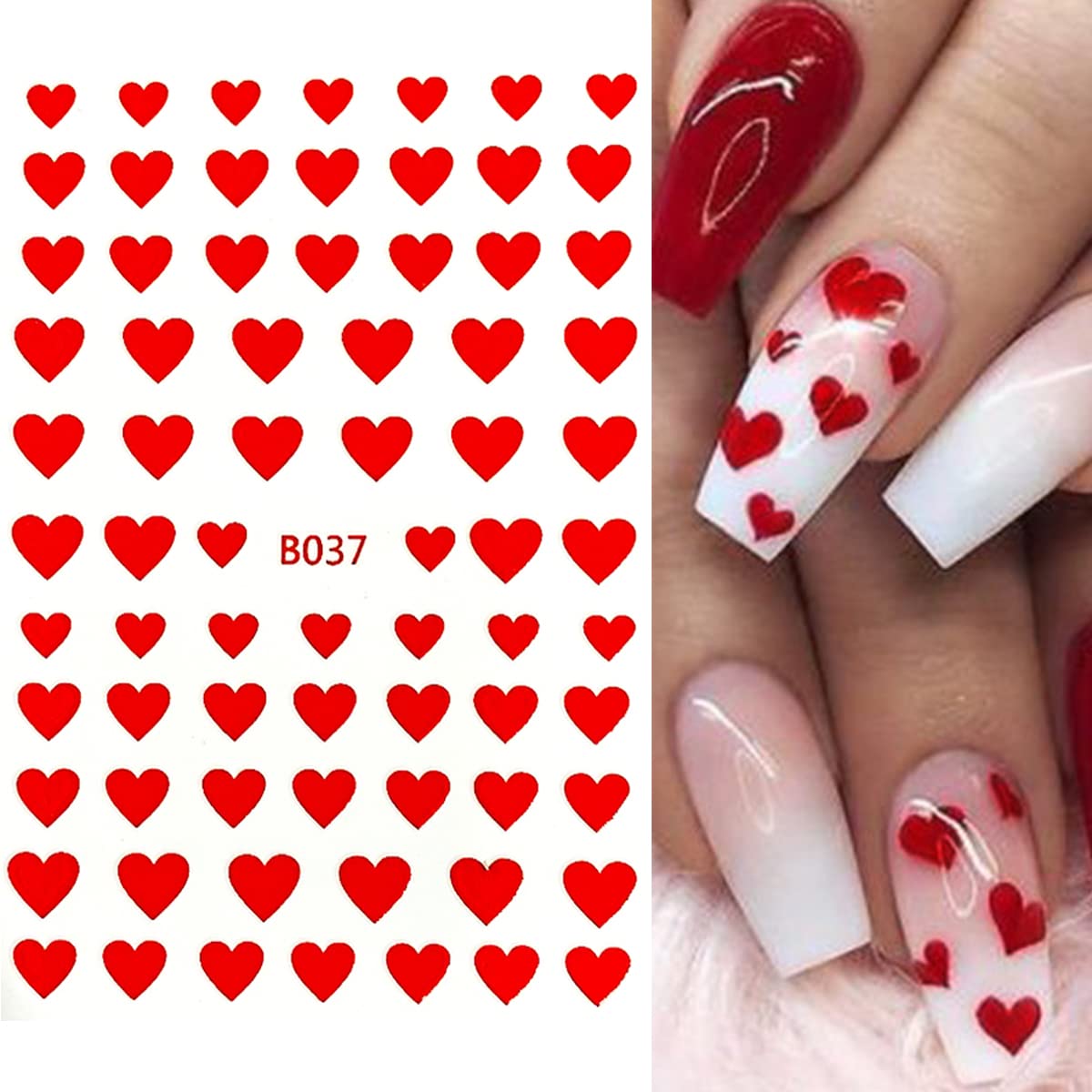 8 Self-Adhesive Nail Art Stickers - Heart & Nail Decorations