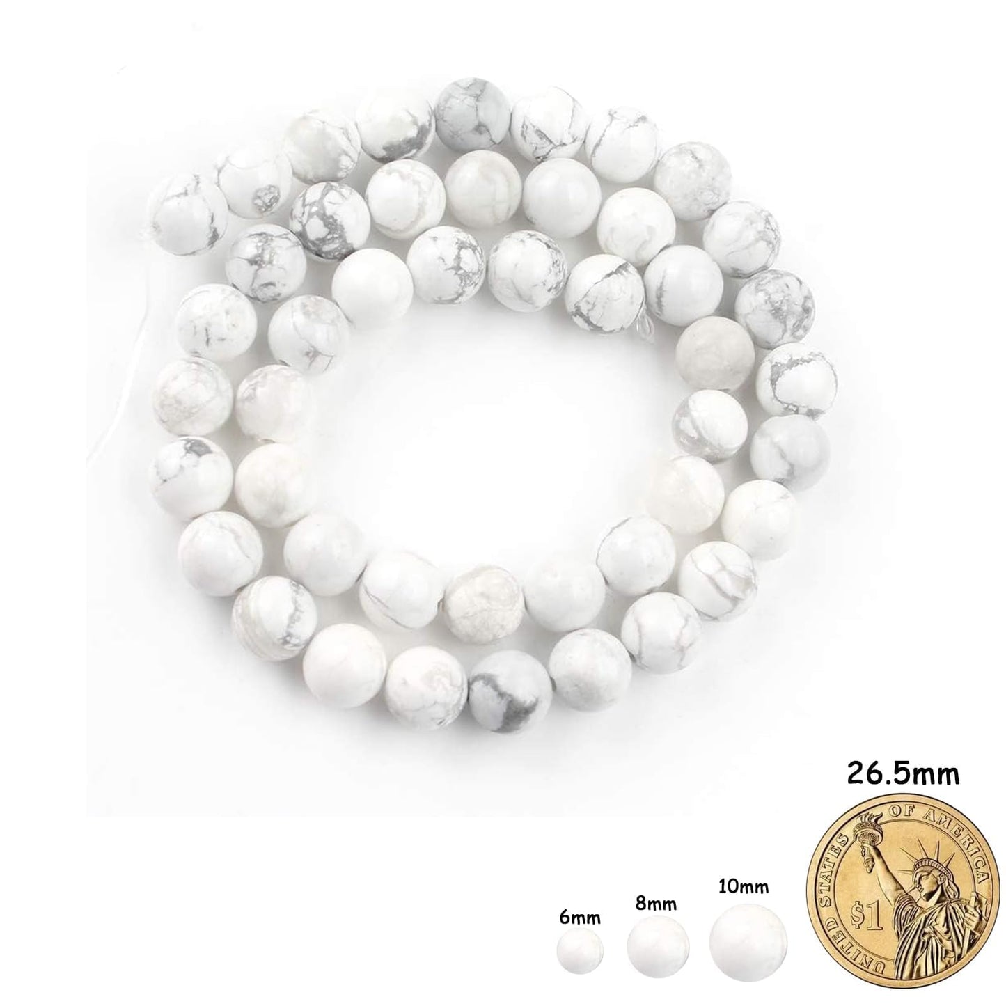 Yochus 60pcs White Howlite Turquoises Beads，6mm Healing Power Natural Stone Round Loose Beads for Jewelry Making Earring Necklace DIY Crafts