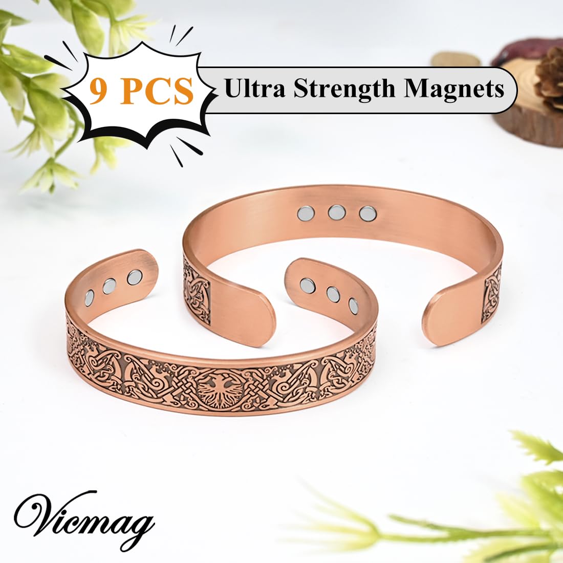 Vicmag Copper Magnetic Bracelet for Men Magnetic Bracelets 9X Ultra Strength Magnets Tree of Life Pattern Adjustable 99.9% Solid Pure Copper Present