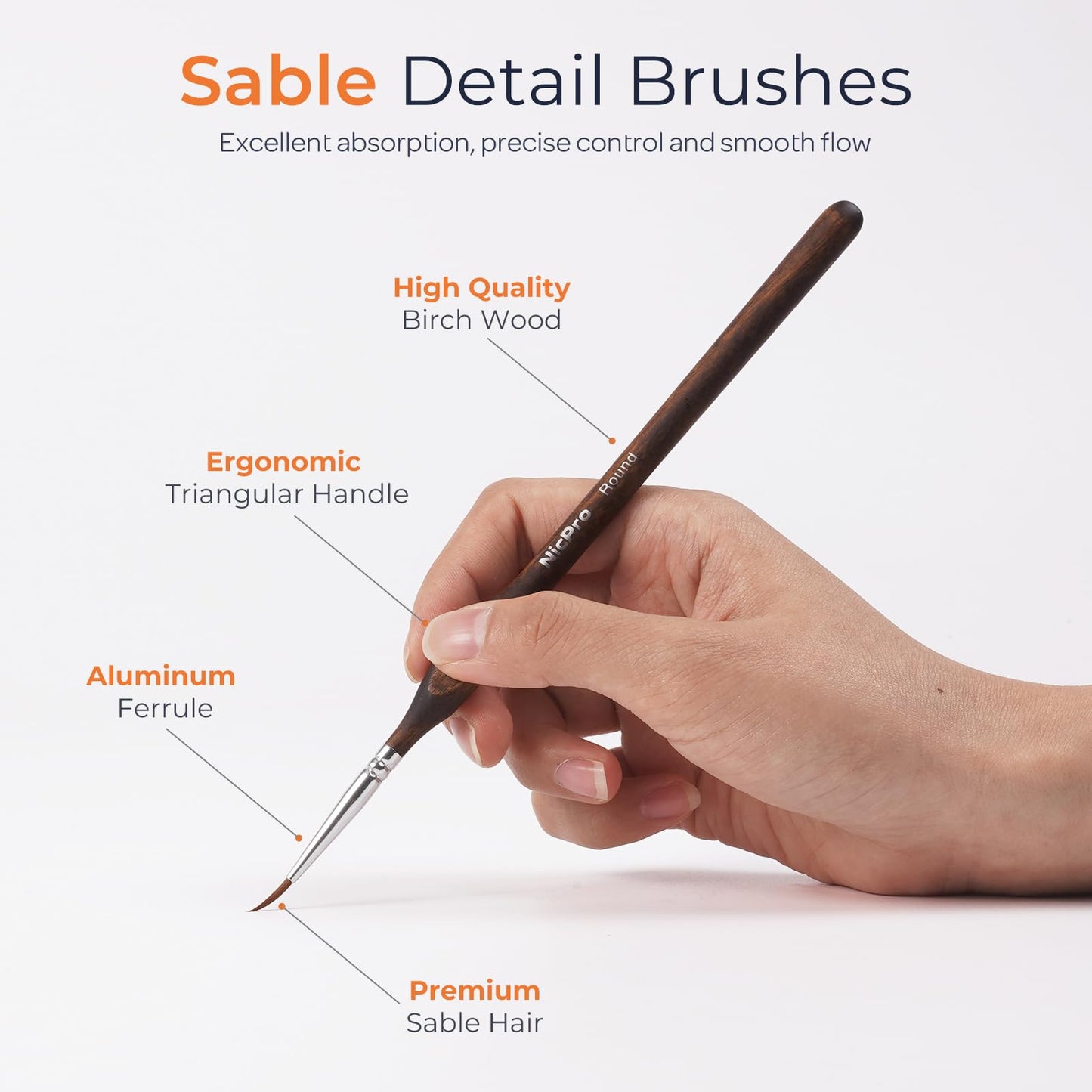 Nicpro 16 PCS Kolinsky Sable Miniature Paint Brushes Dry Brush, Professional Model Paint Brush Set with Cloth Roll, Fine Detail Artist Brush Set for Miniatures, Acrylic & Figures, Model, Watercolor