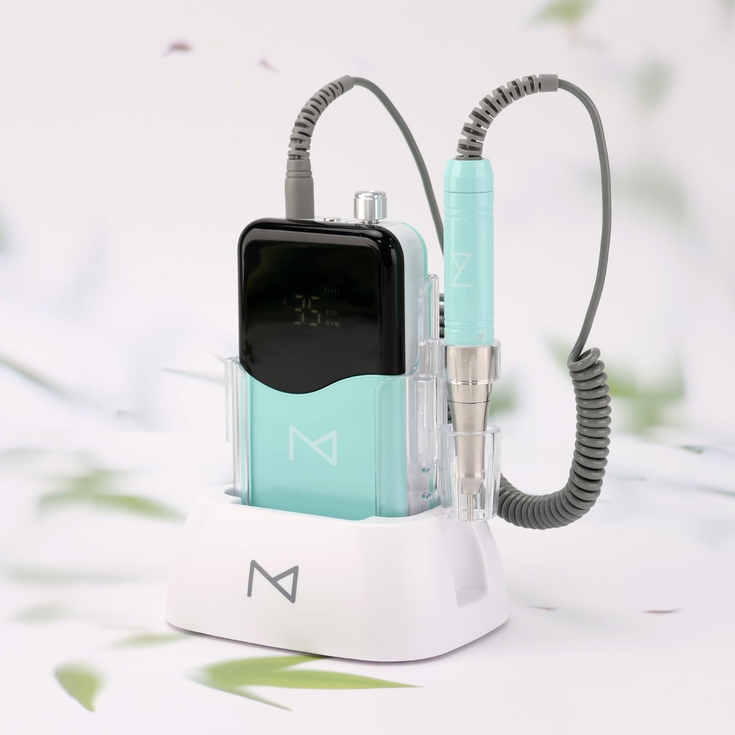 M Mase- Professional Nail Drill Machine - Coreless 2-in-1 Nail File - Electric, Cordless, 35000 RPM, HD Display - Electric Nail Drill for Professional & Home Use (Teal)